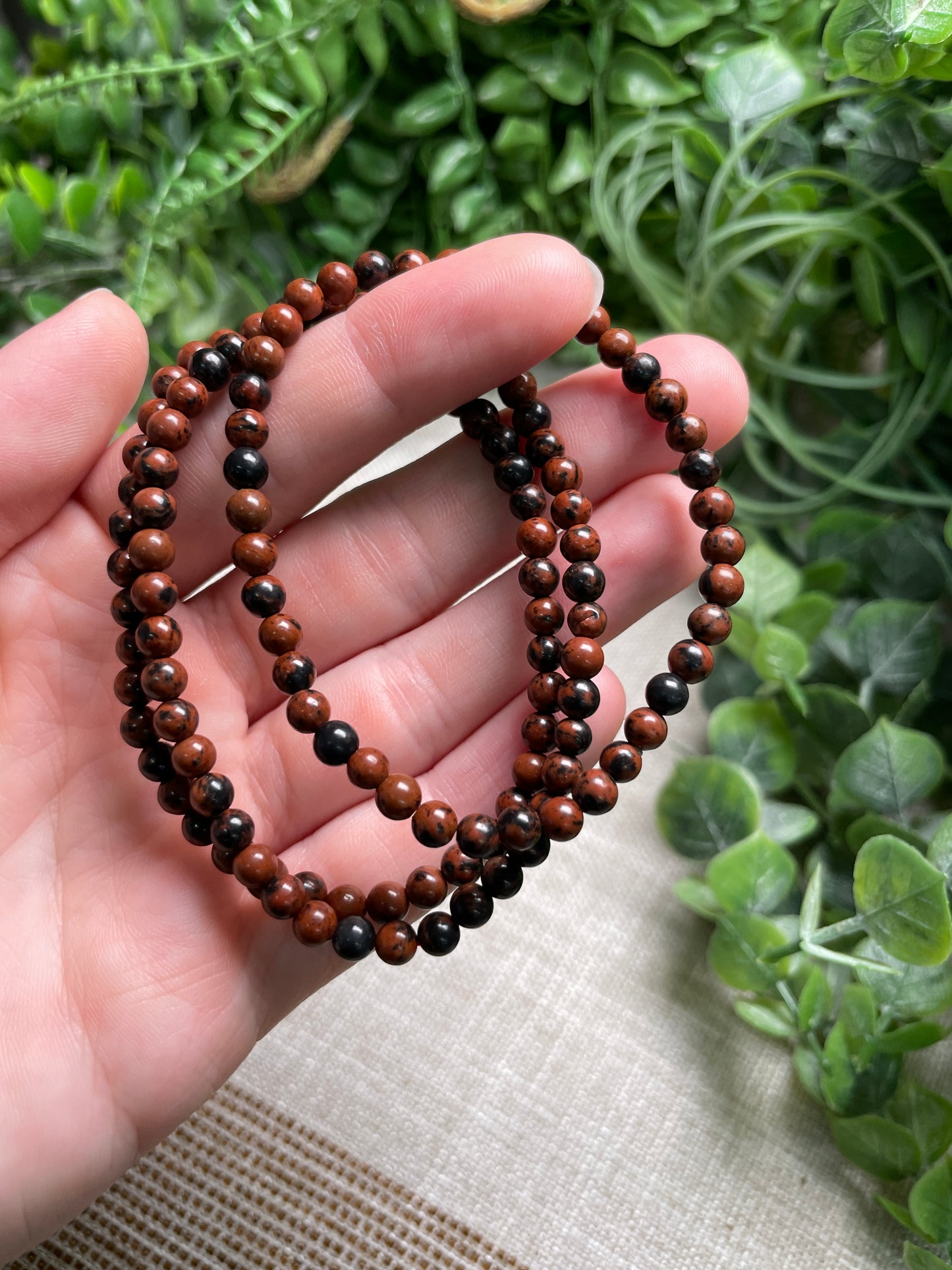 Red Obsidian 4mm Beaded Bracelet