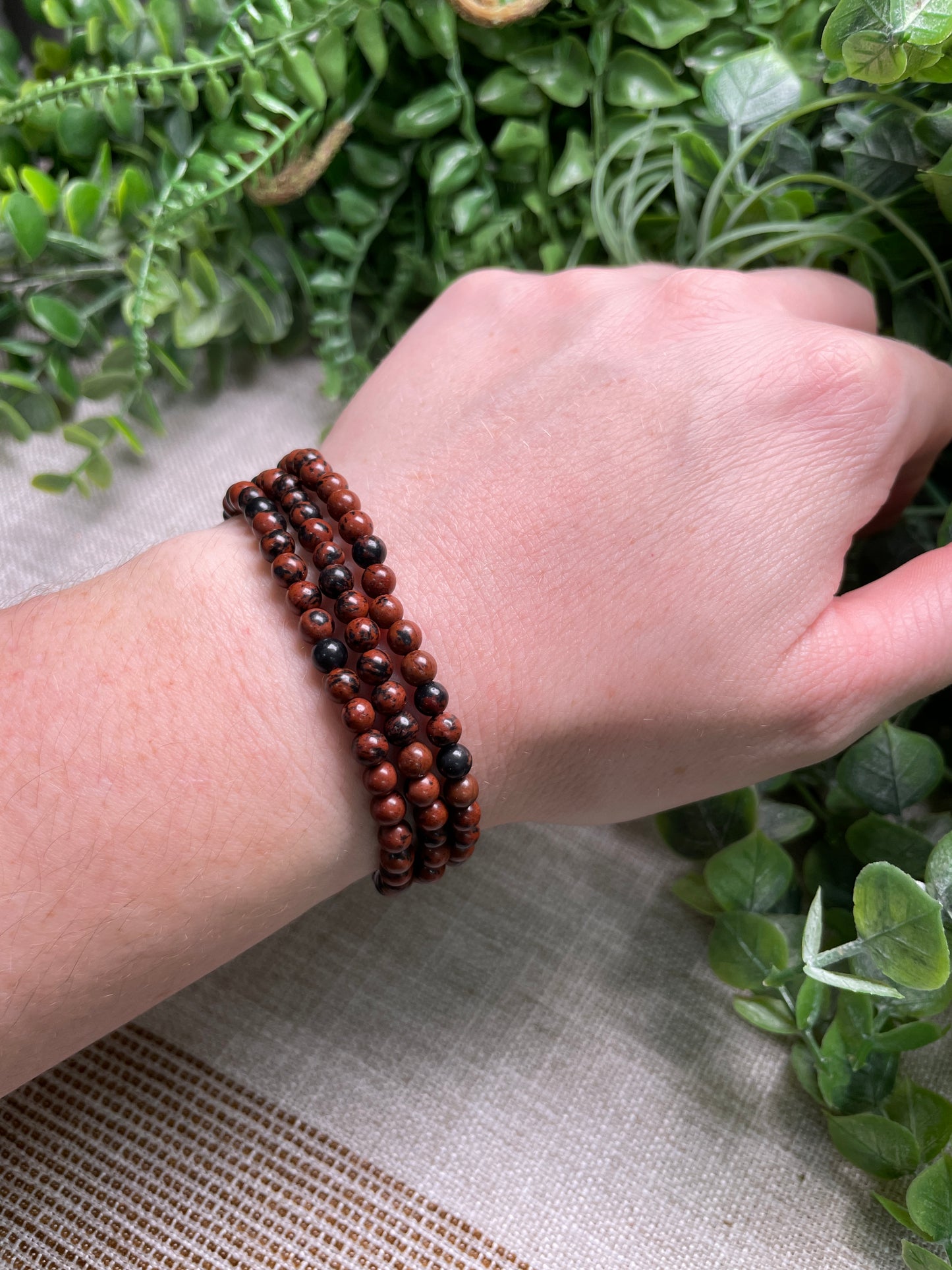 Red Obsidian 4mm Beaded Bracelet