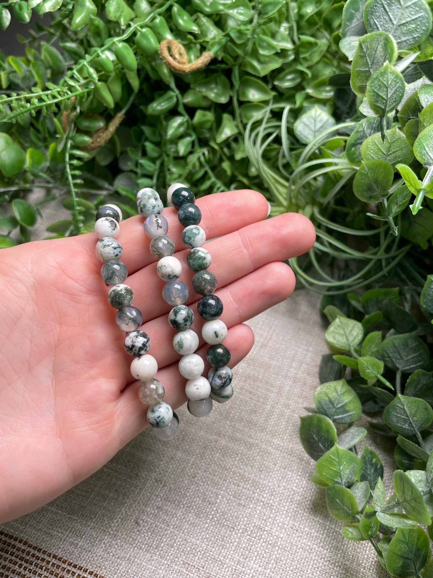 Moss Agate 8mm Beaded Bracelet