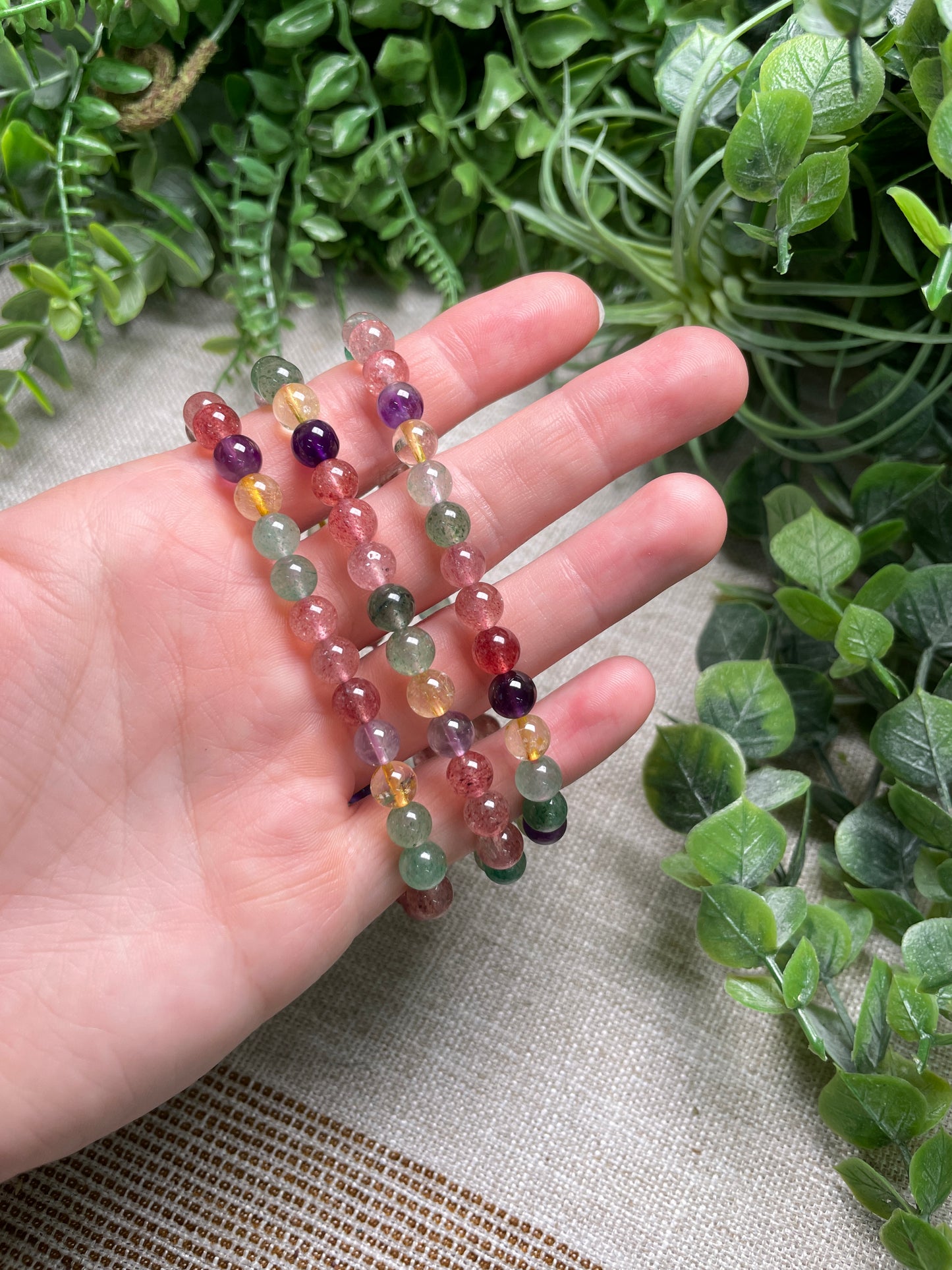 Mixed Strawberry Quartz 6mm Beaded Bracelet