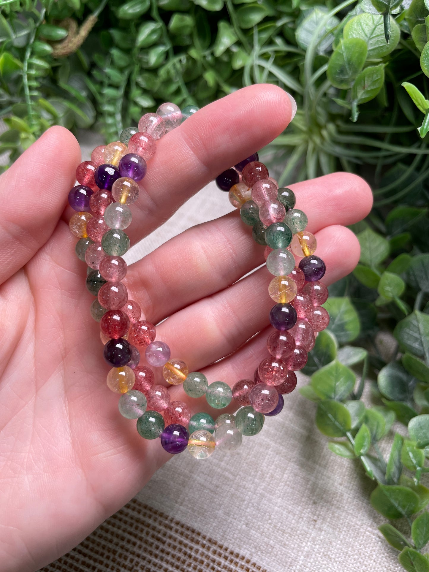 Mixed Strawberry Quartz 6mm Beaded Bracelet