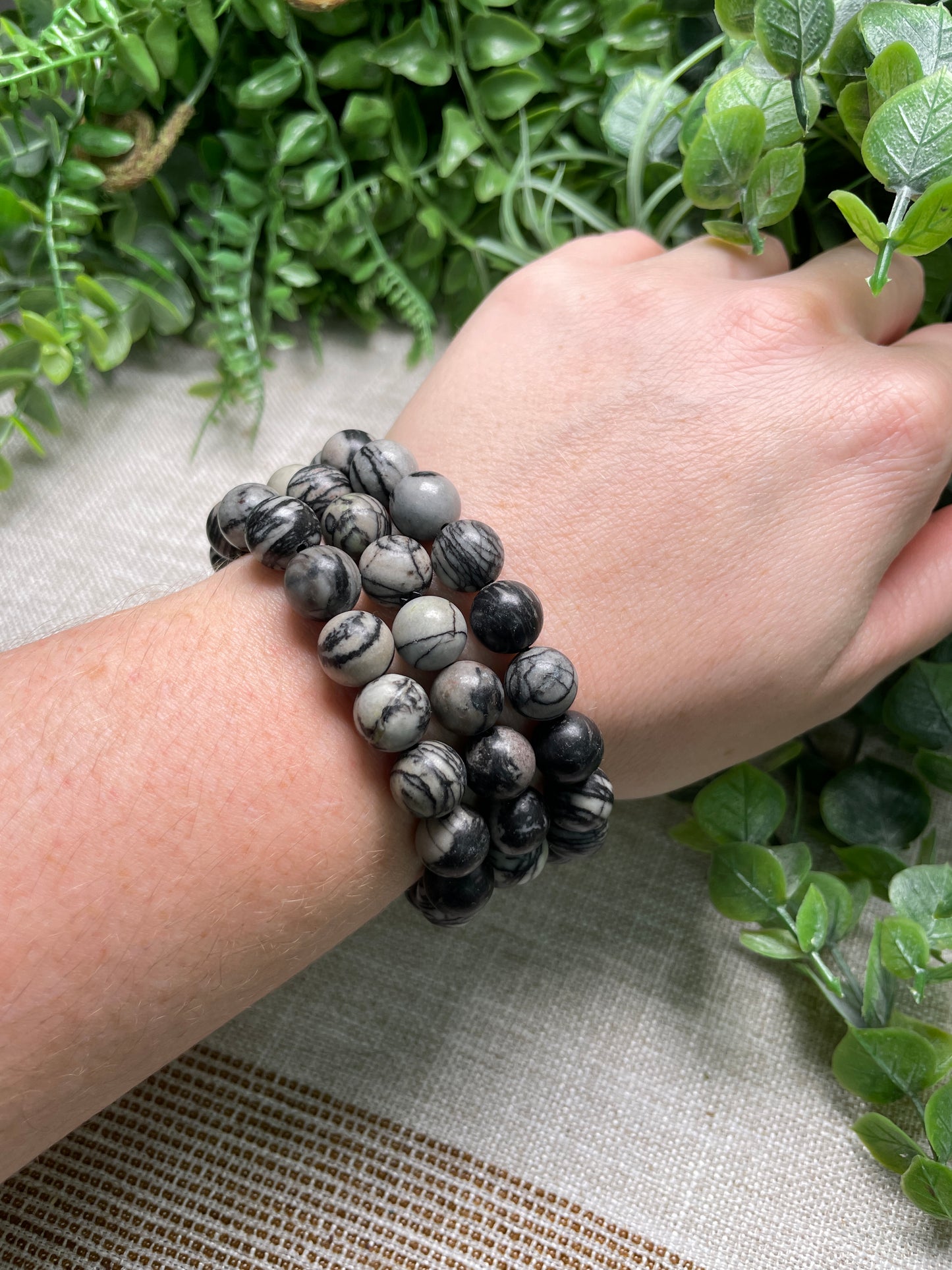 Spiderweb Jasper 10mm Beaded Bracelet