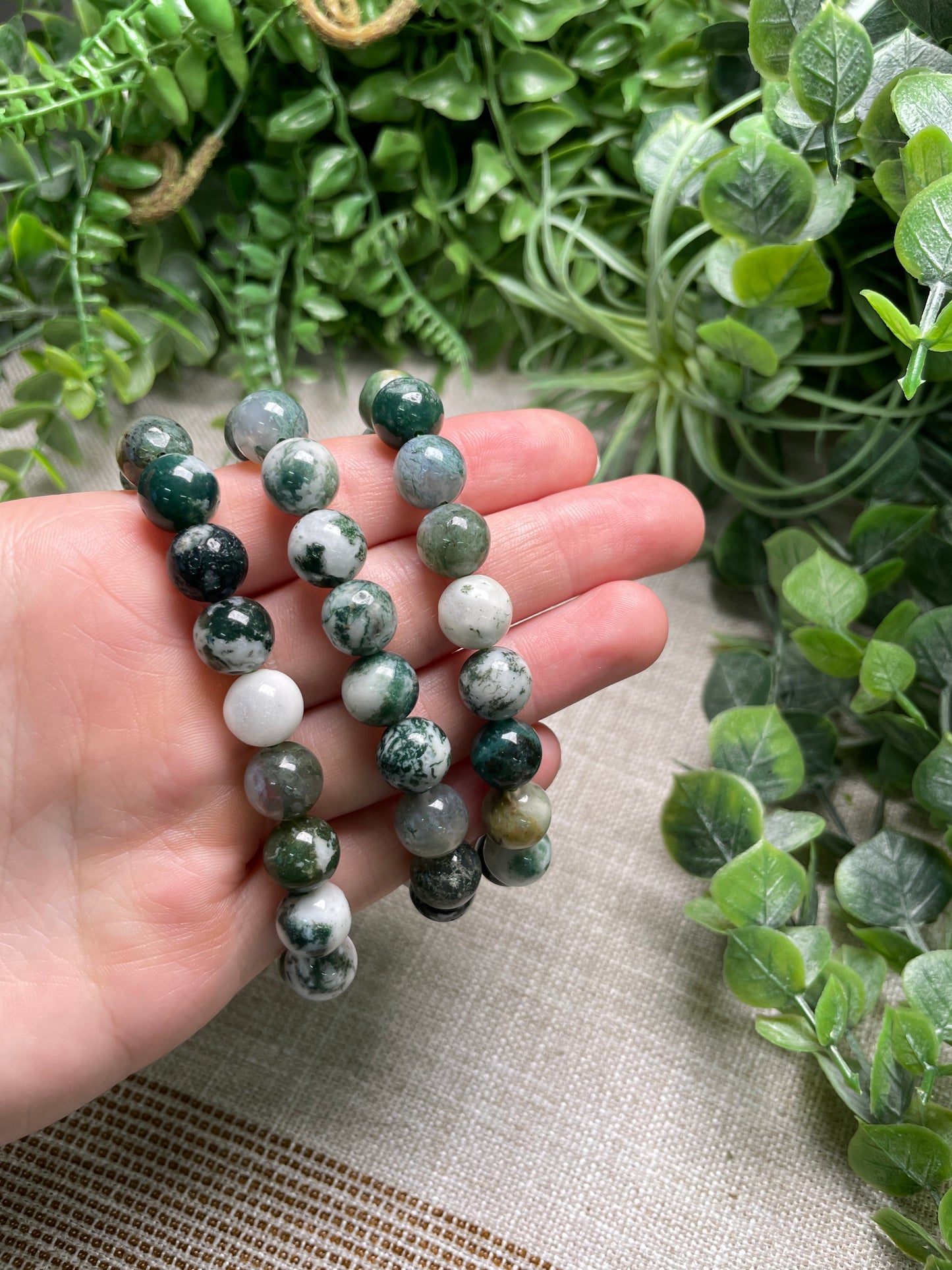 Moss Agate 10mm Beaded Bracelet