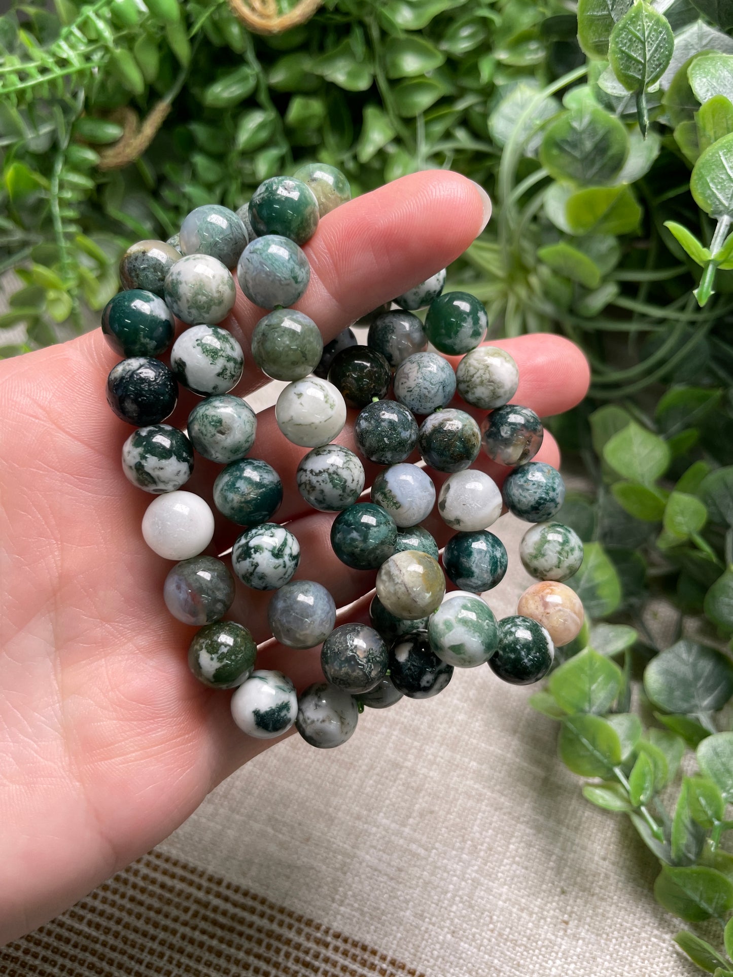 Moss Agate 10mm Beaded Bracelet