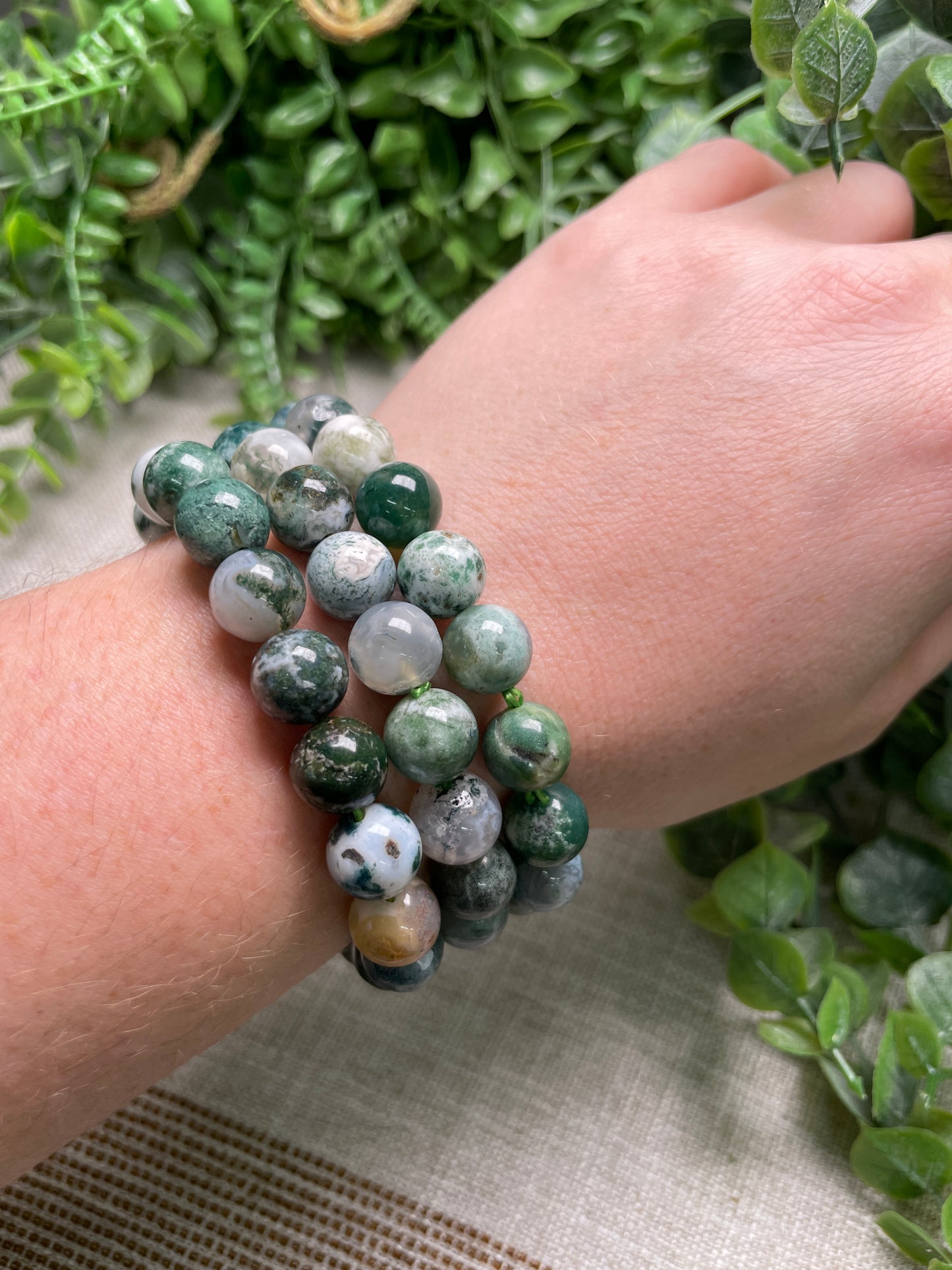 Moss Agate 10mm Beaded Bracelet