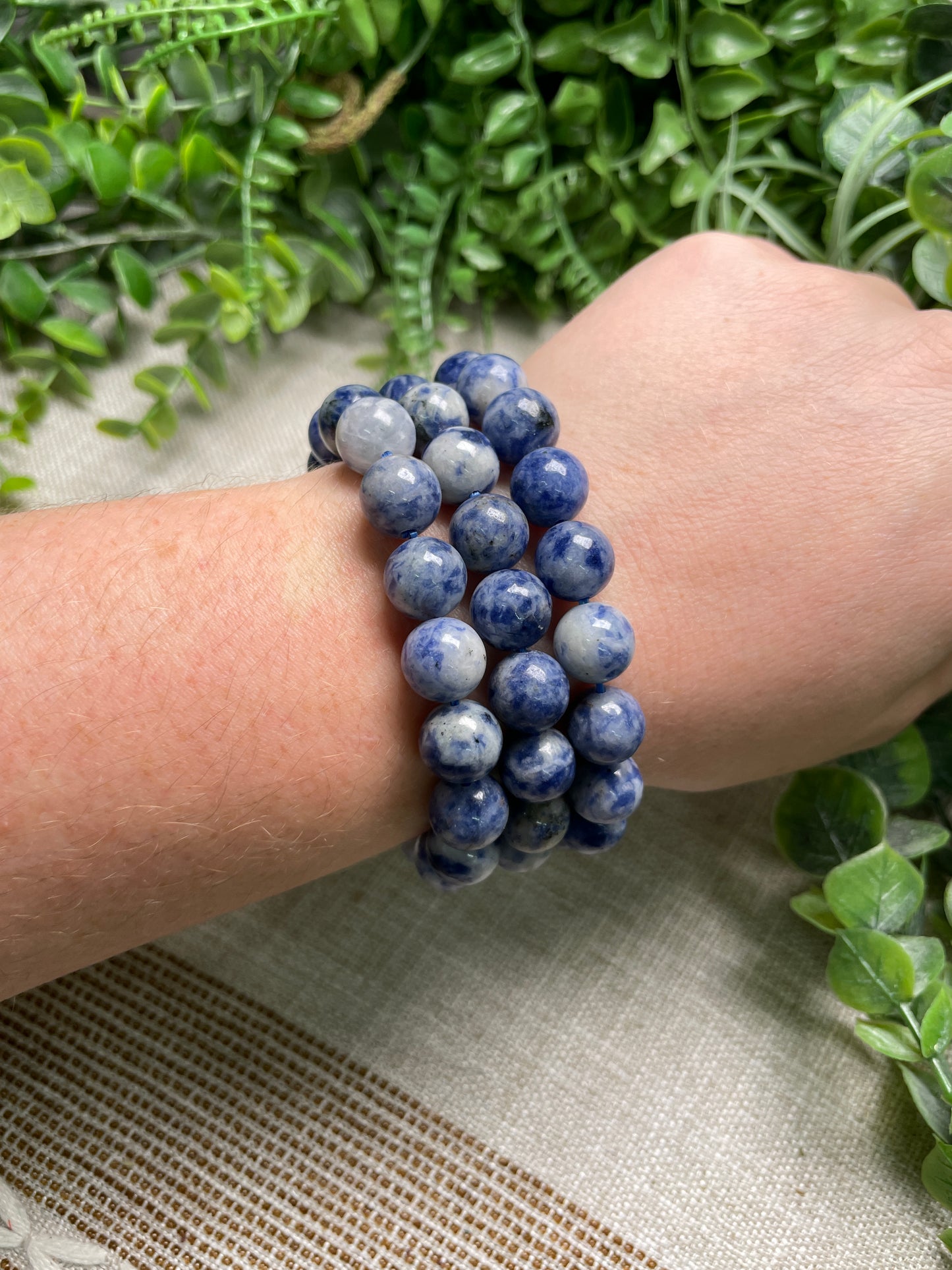 Blue Spotstone Jasper 10mm Beaded Bracelet