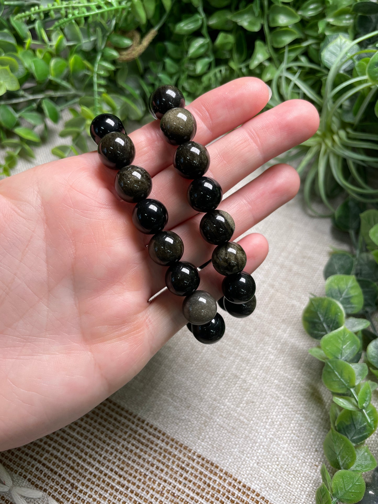 Gold Sheen Obsidian 12mm Beaded Bracelet