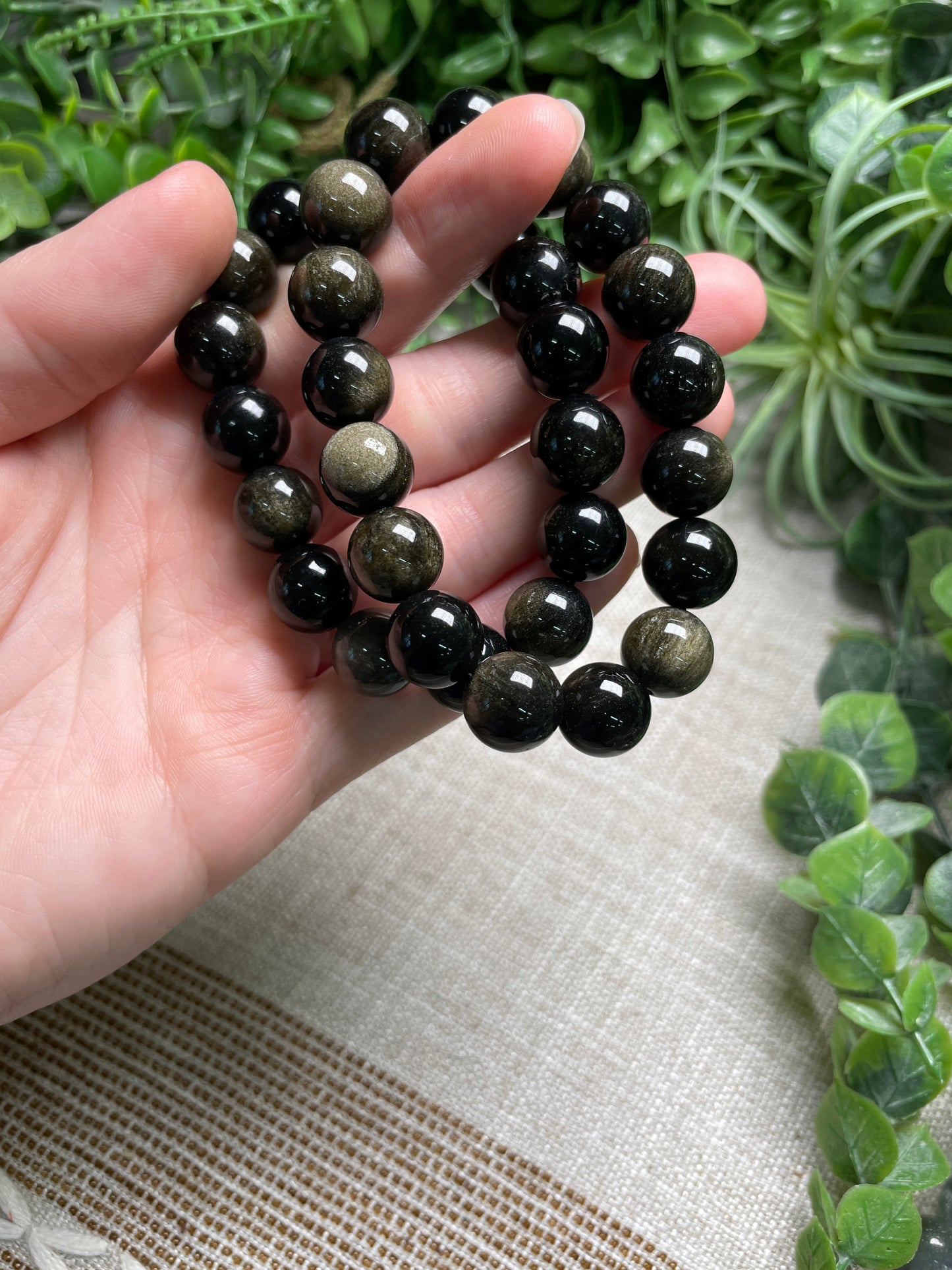 Gold Sheen Obsidian 12mm Beaded Bracelet