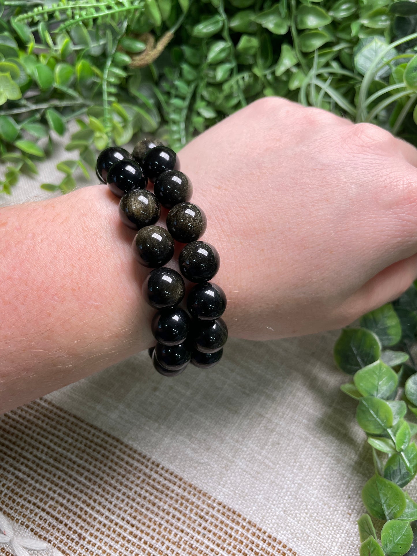 Gold Sheen Obsidian 12mm Beaded Bracelet