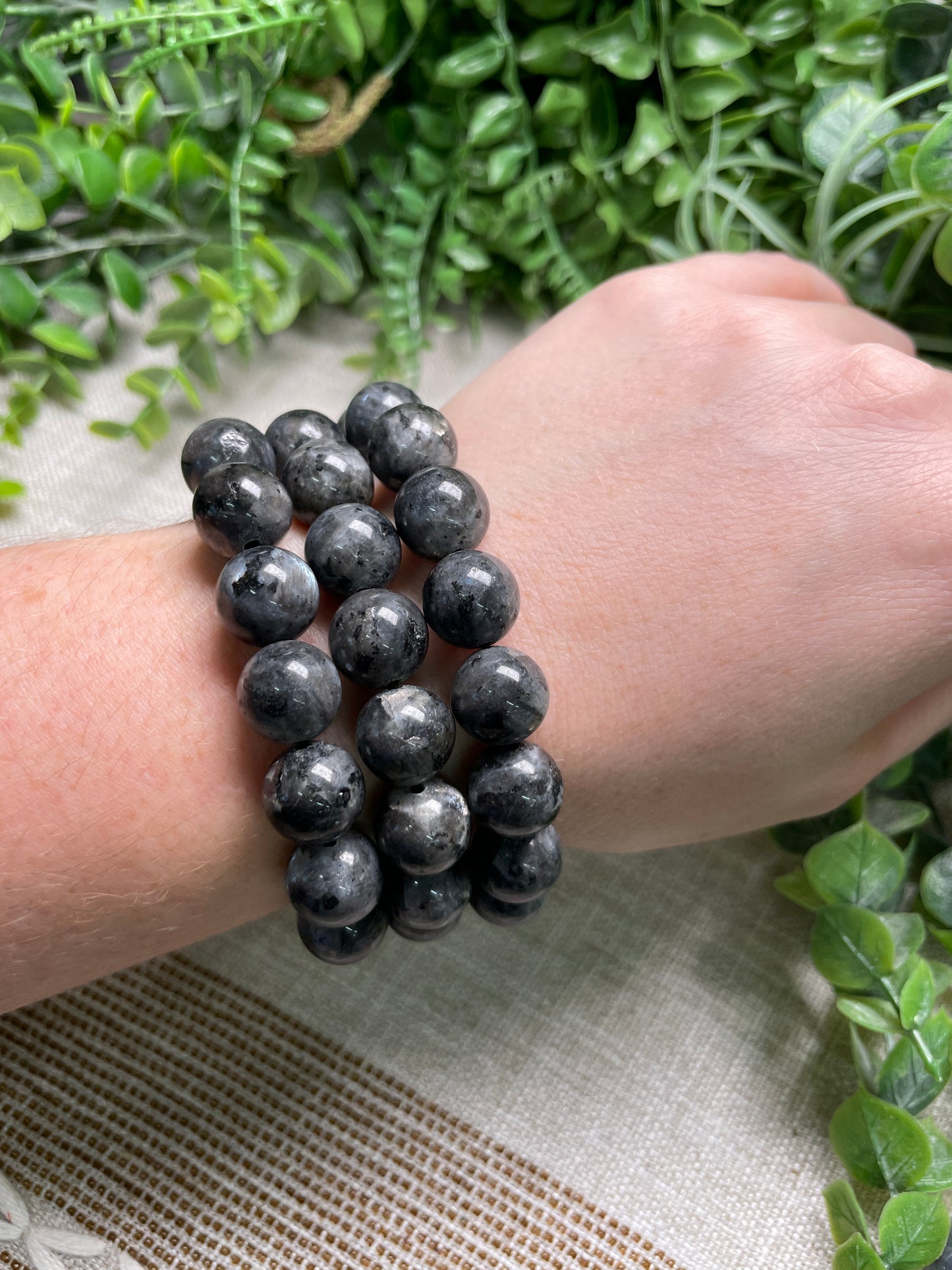 Larvikite 12mm Beaded Bracelet