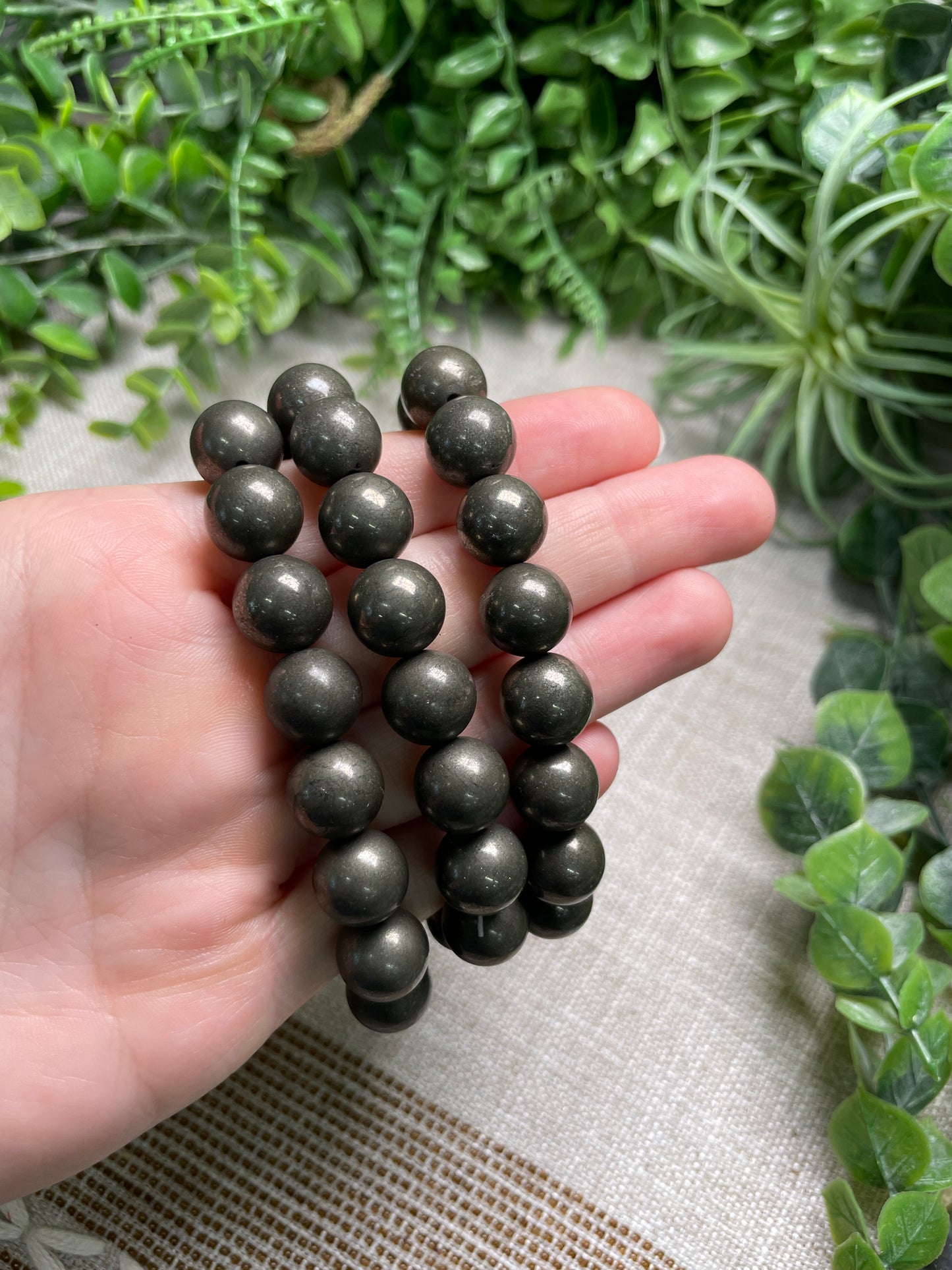 Pyrite 12mm Beaded Bracelet