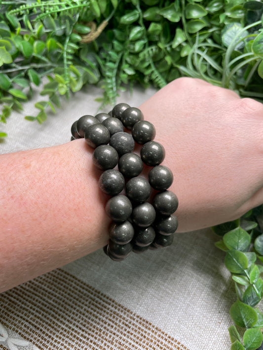 Pyrite 12mm Beaded Bracelet