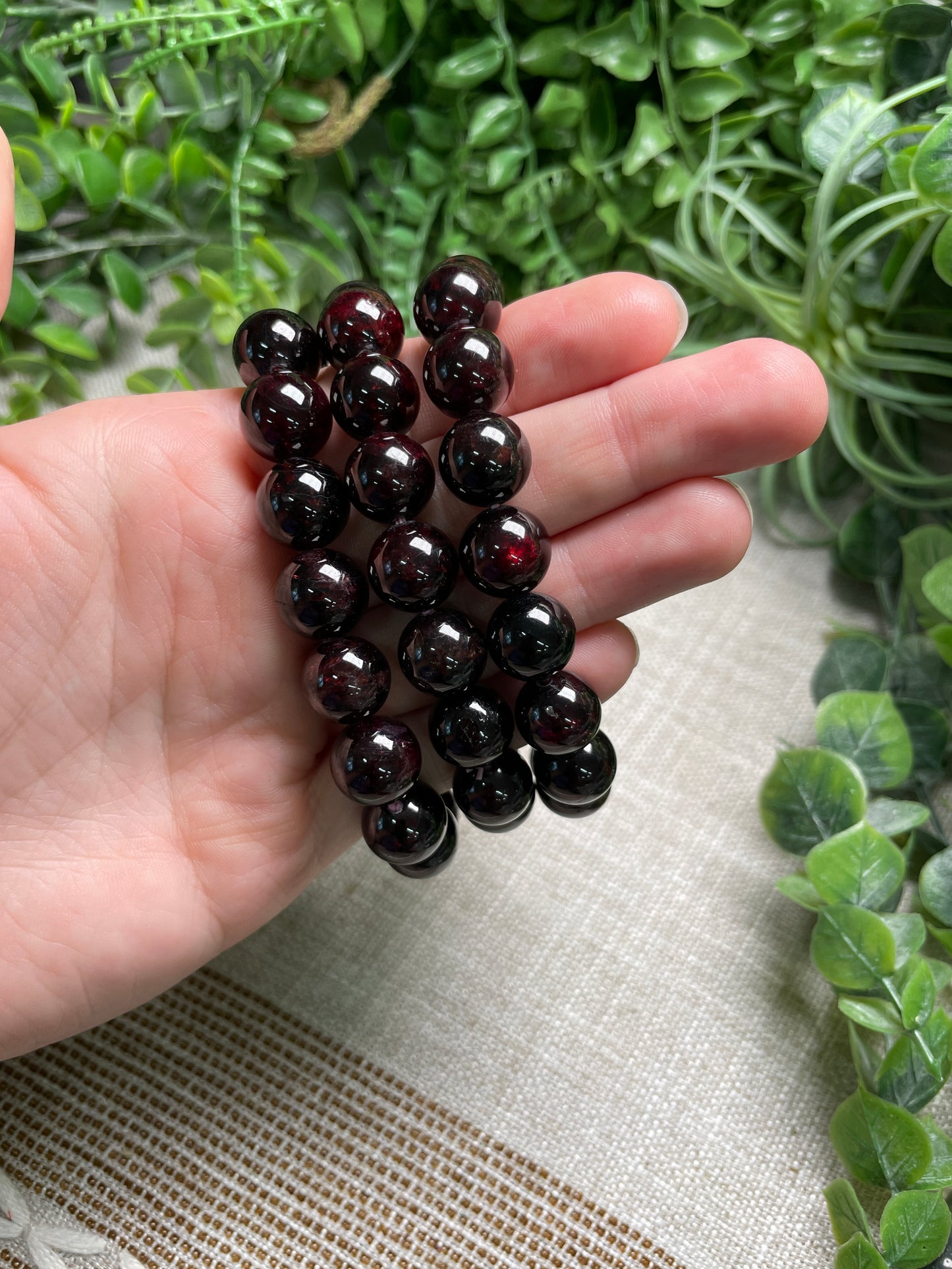 Garnet 12mm Beaded Bracelet