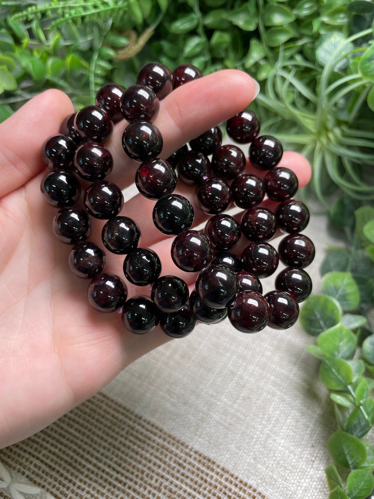 Garnet 12mm Beaded Bracelet