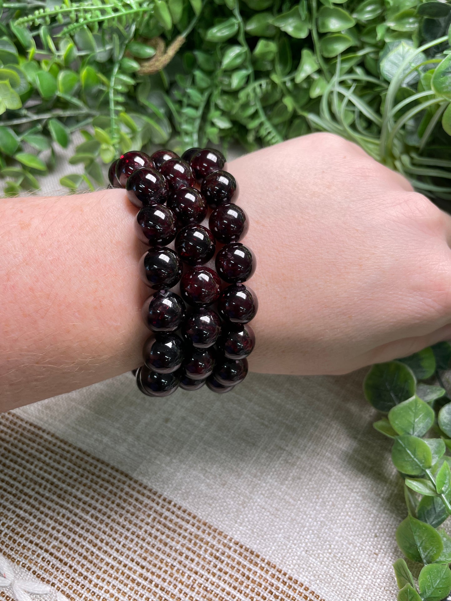 Garnet 12mm Beaded Bracelet