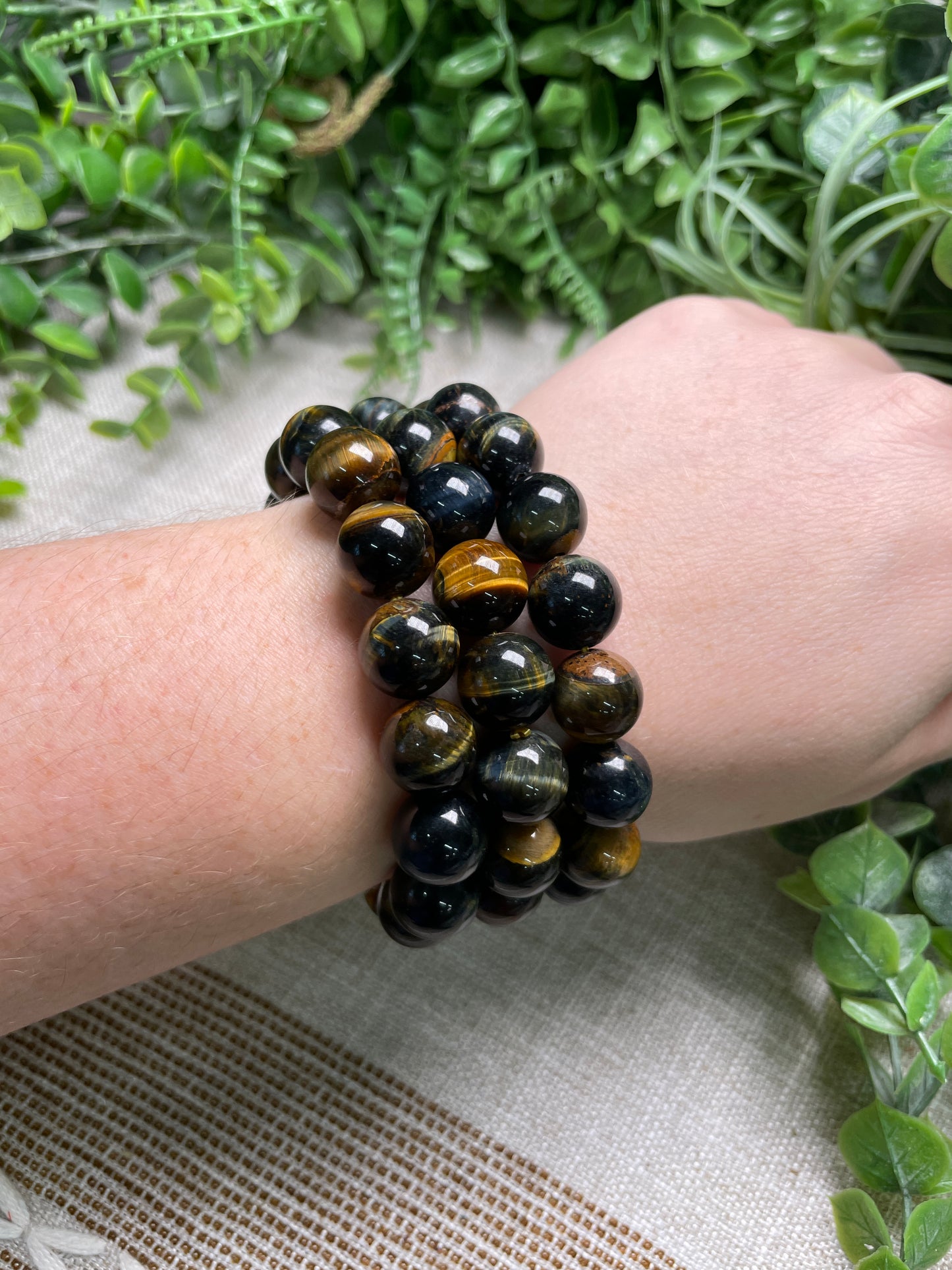 Blue Tigers Eye 12mm Beaded Bracelet