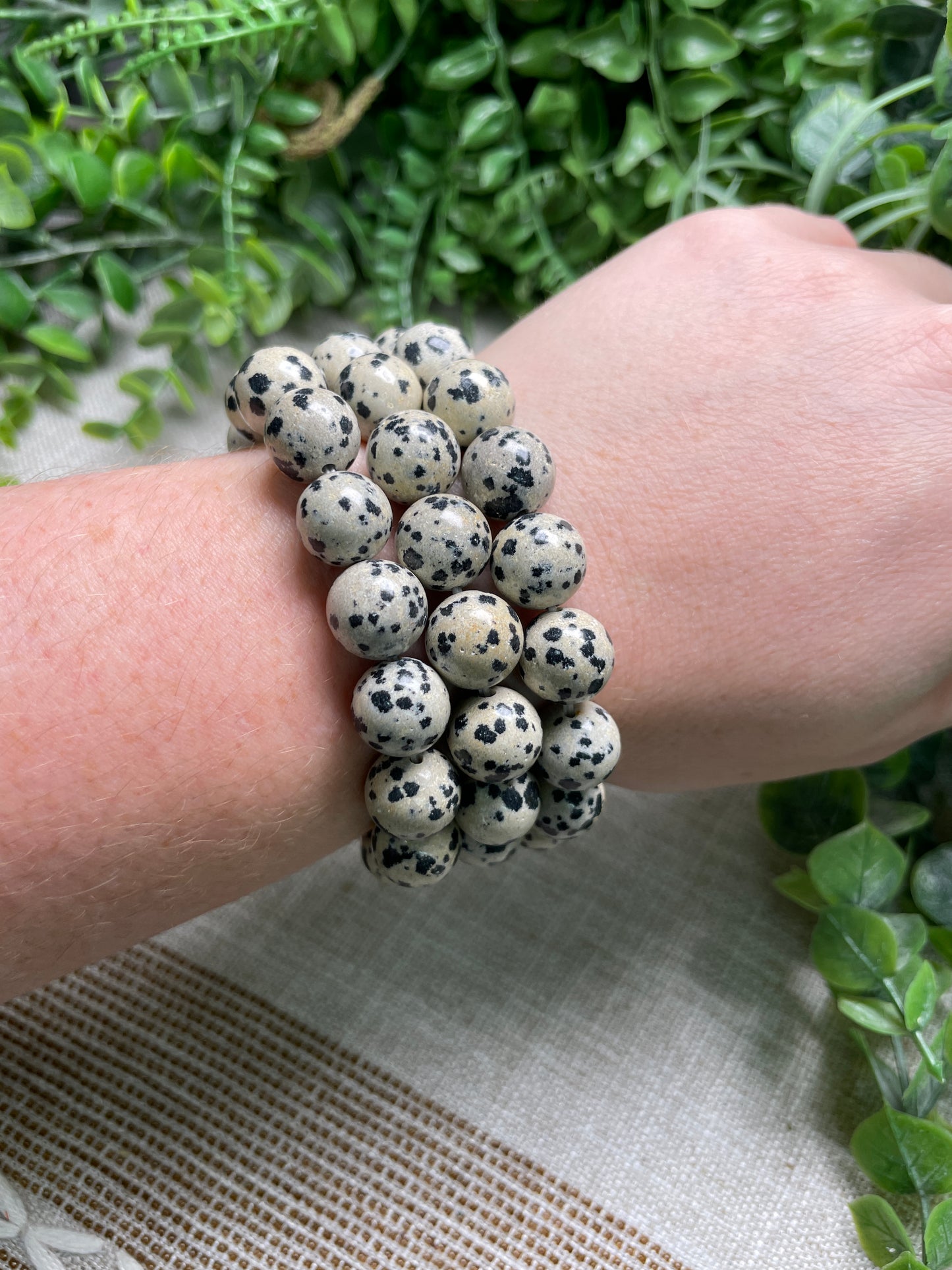 Dalmatian Jasper 12mm Beaded Bracelet