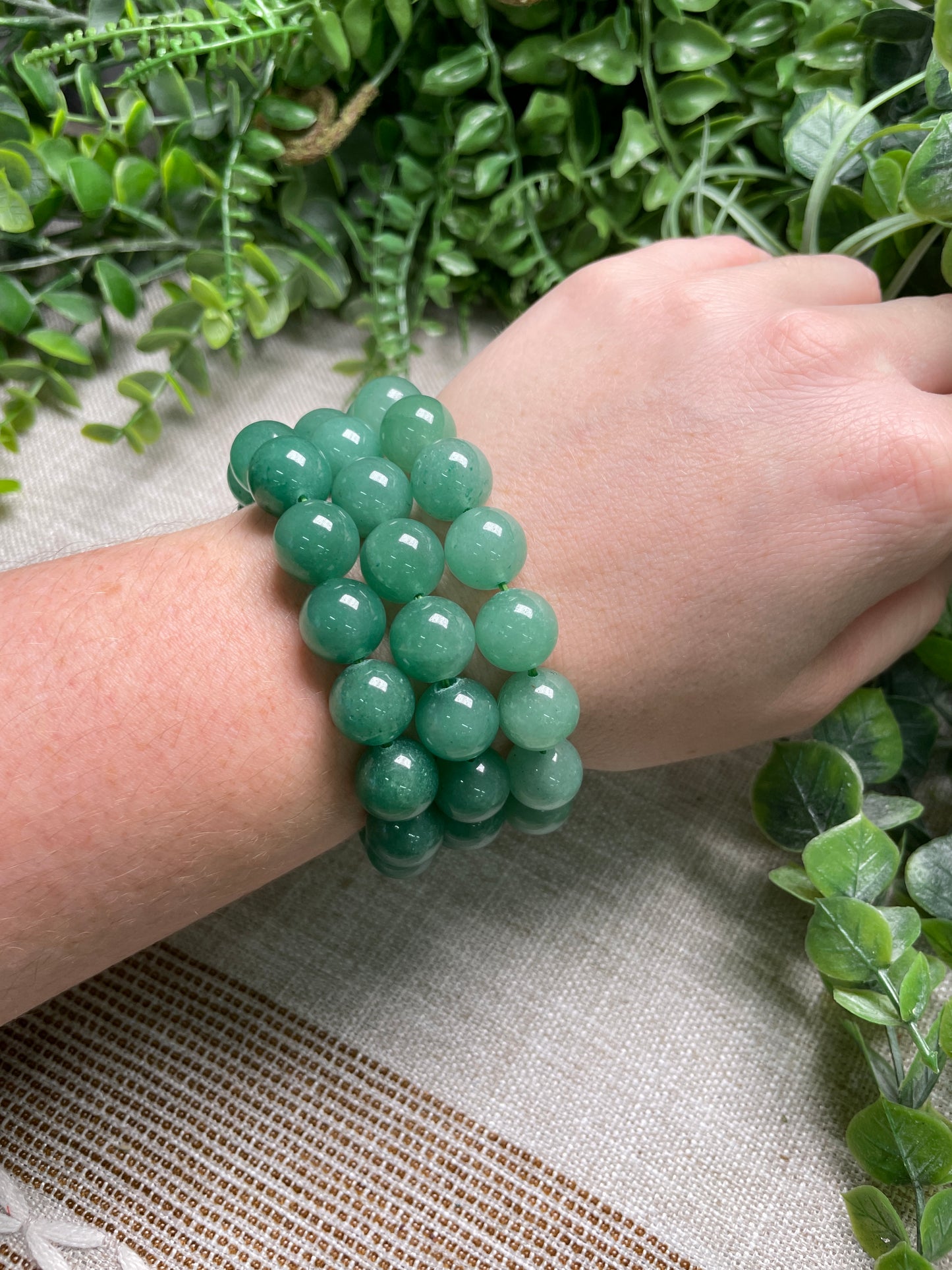 Green Aventurine 12mm Beaded Bracelet