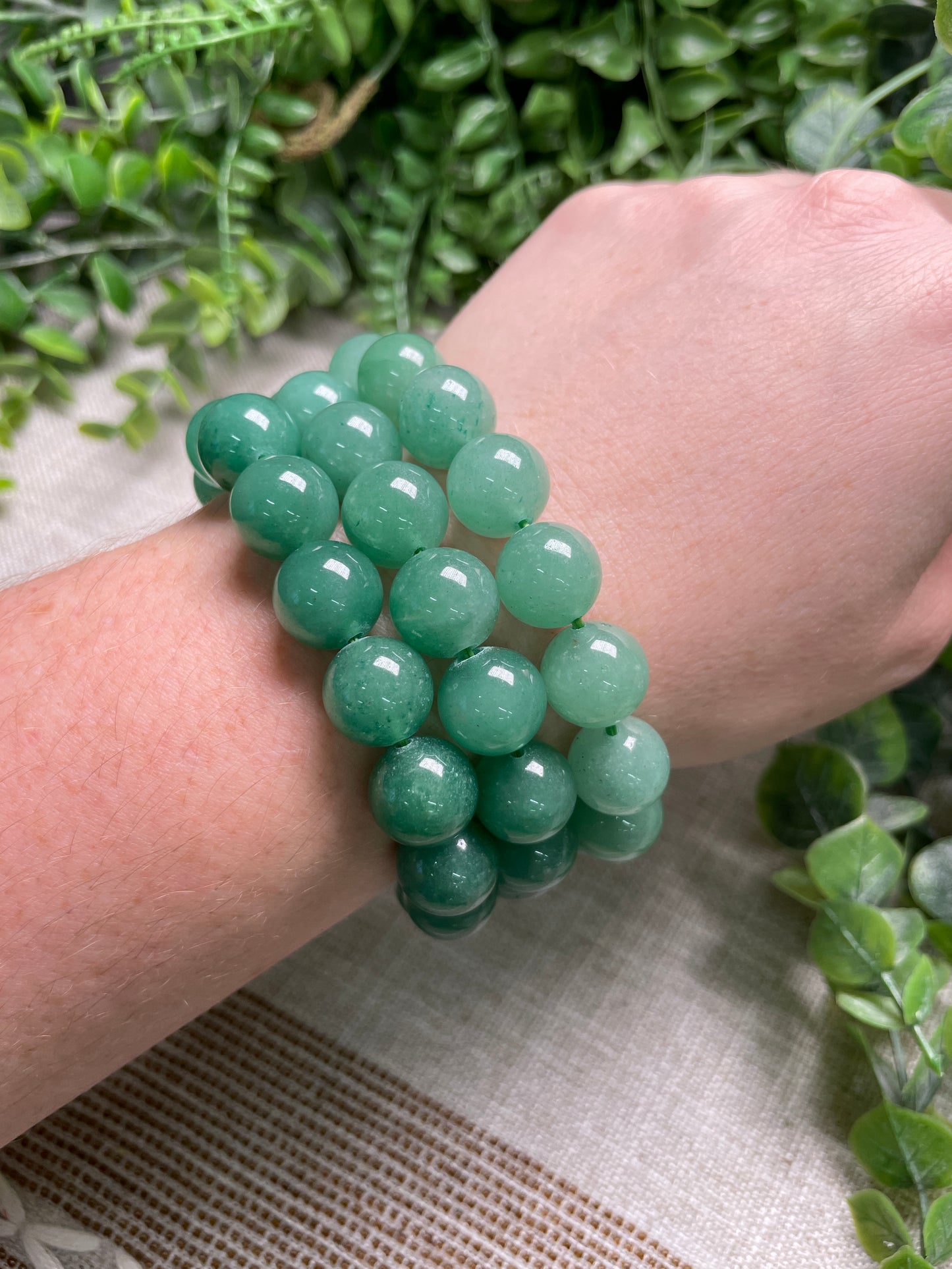 Green Aventurine 12mm Beaded Bracelet