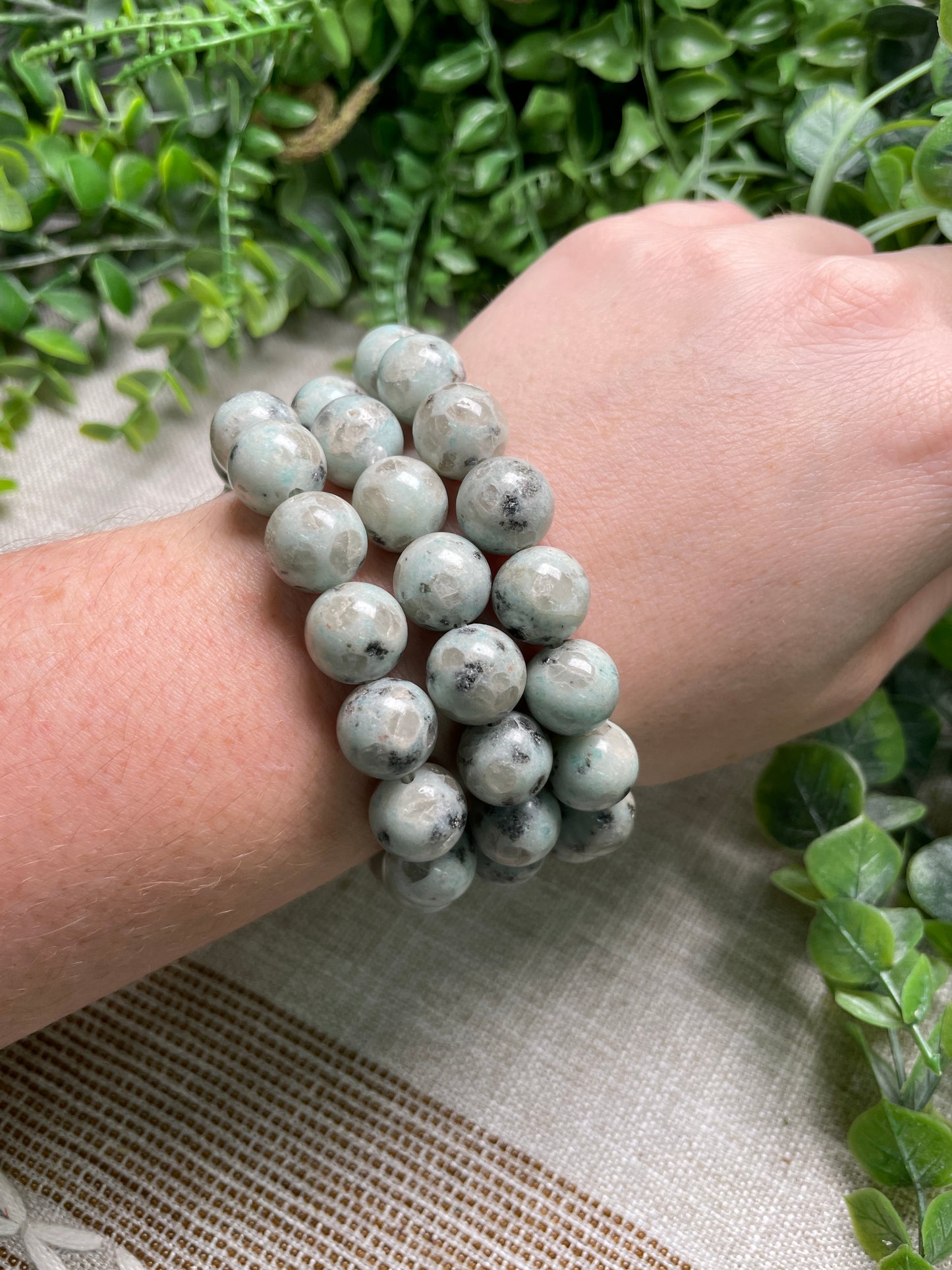 Kiwi Jasper 12mm Beaded Bracelet