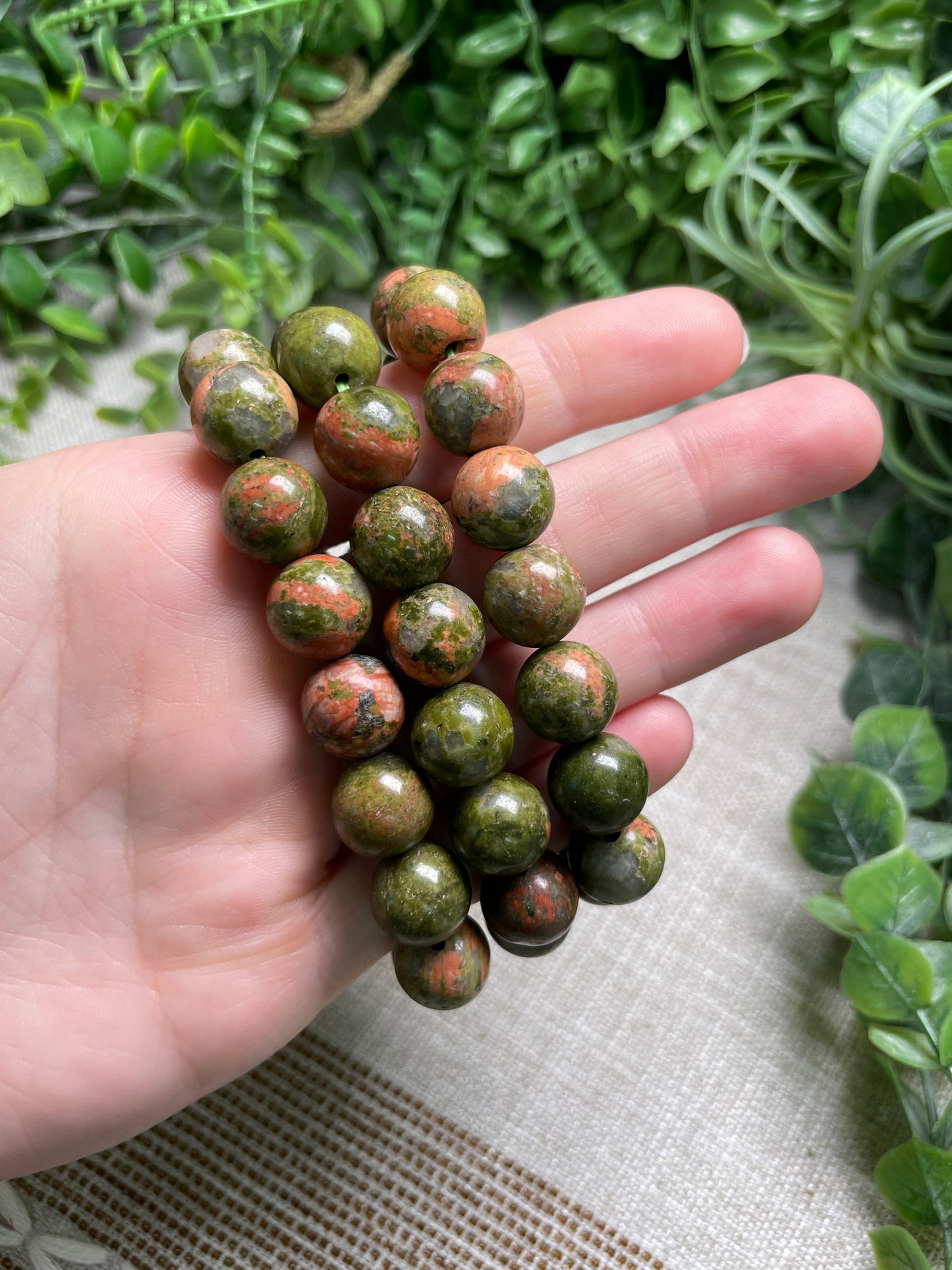 Unakite Jasper 12mm Beaded Bracelet