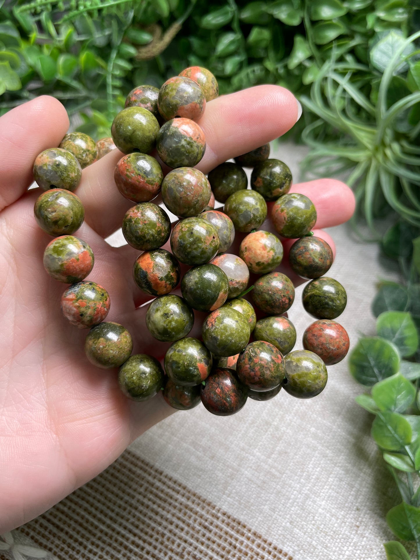 Unakite Jasper 12mm Beaded Bracelet