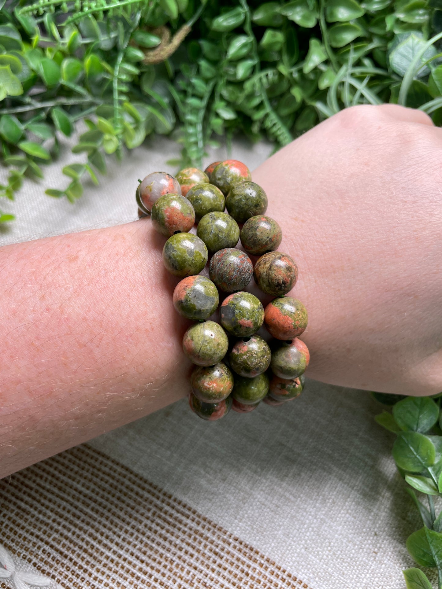 Unakite Jasper 12mm Beaded Bracelet