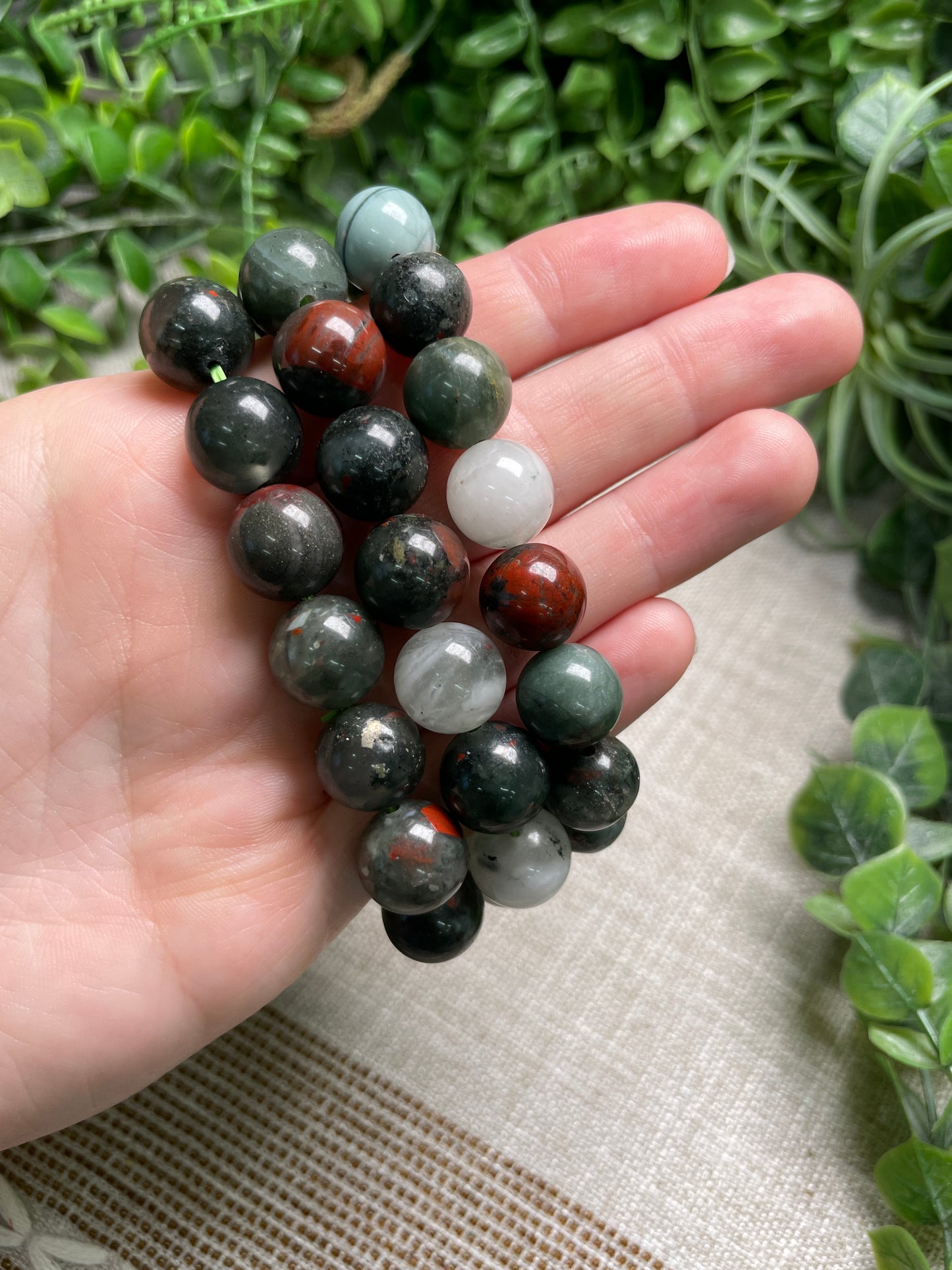 Bloodstone 12mm Beaded Bracelet