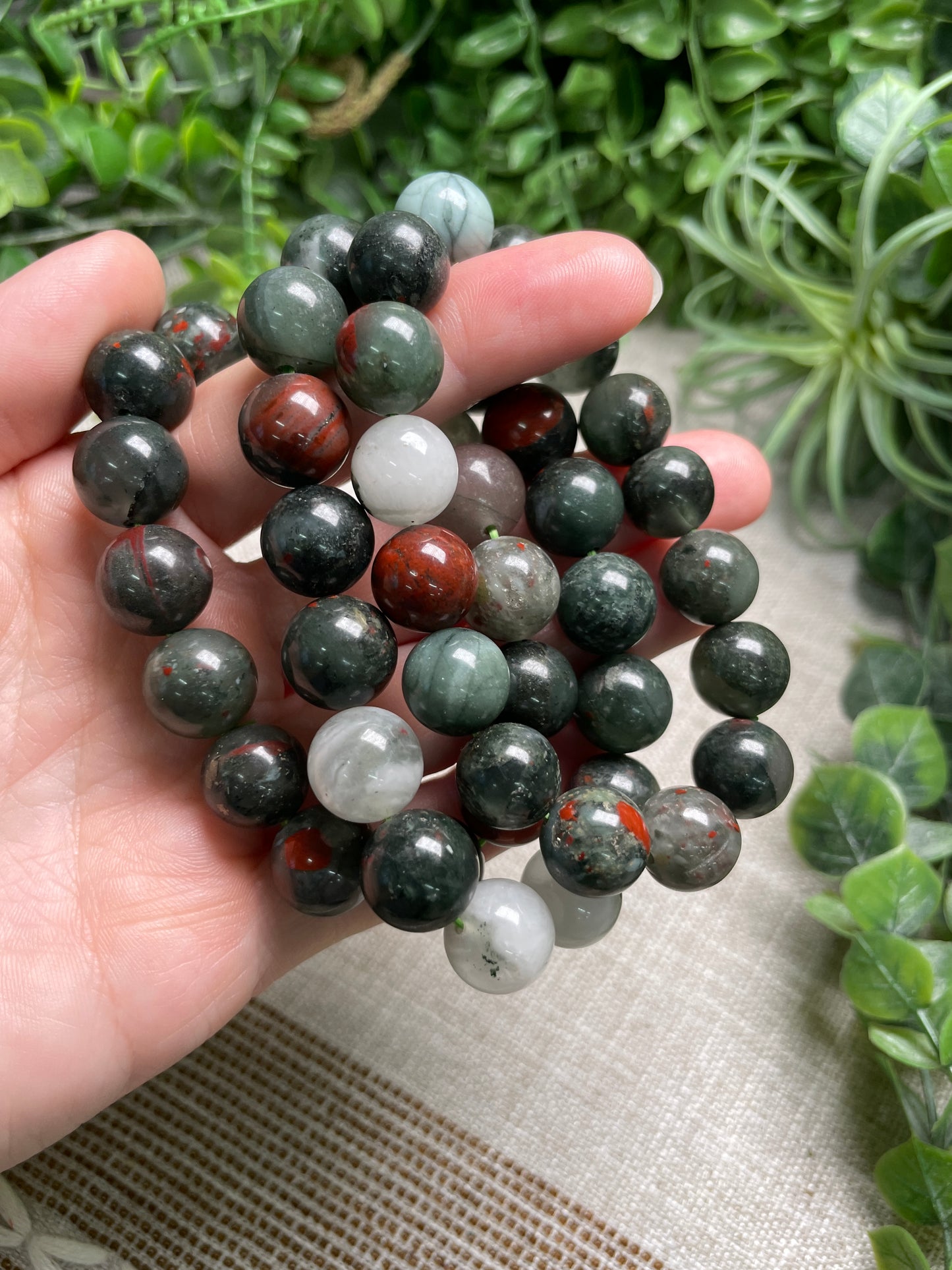 Bloodstone 12mm Beaded Bracelet