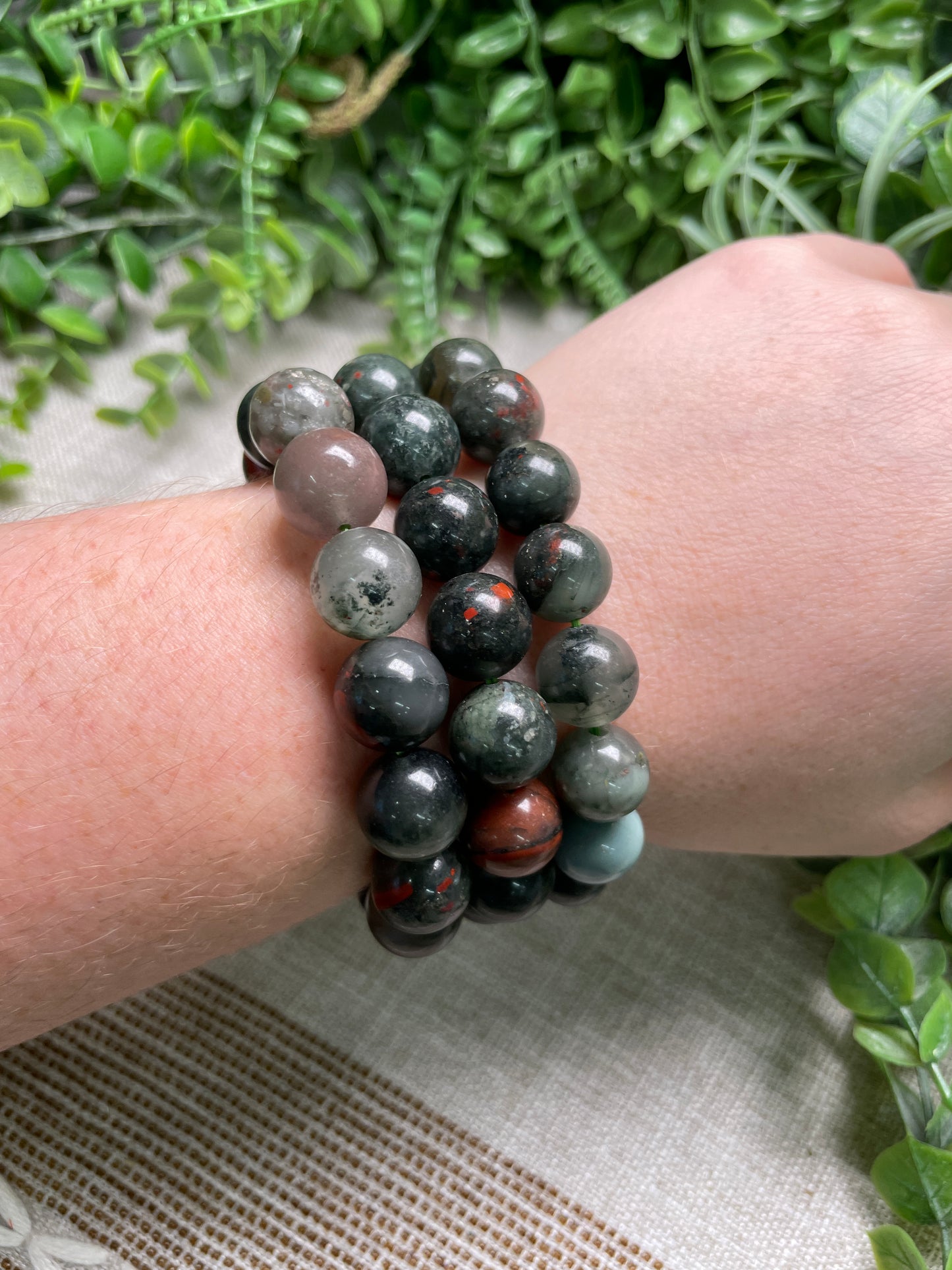 Bloodstone 12mm Beaded Bracelet