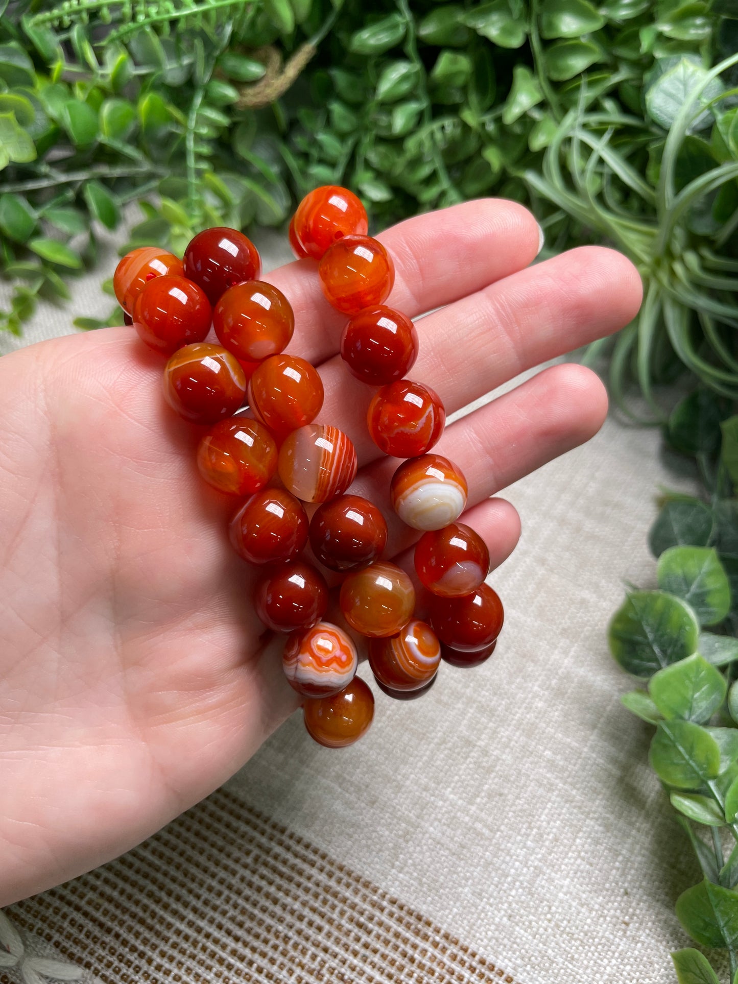 Carnelian 12mm Beaded Bracelet