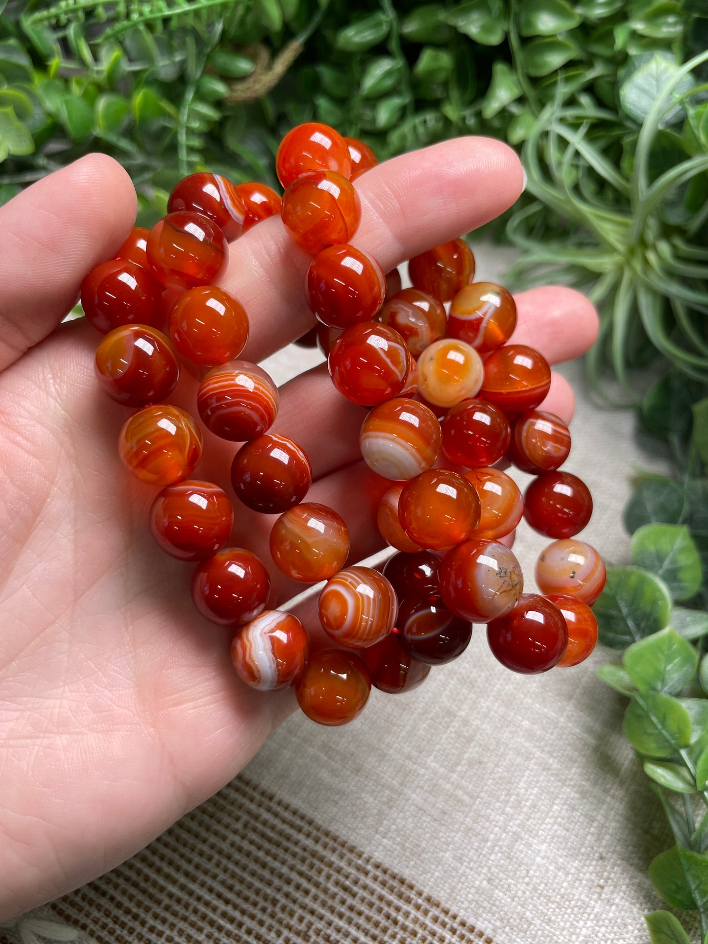 Carnelian 12mm Beaded Bracelet