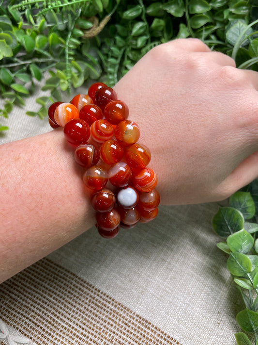 Carnelian 12mm Beaded Bracelet