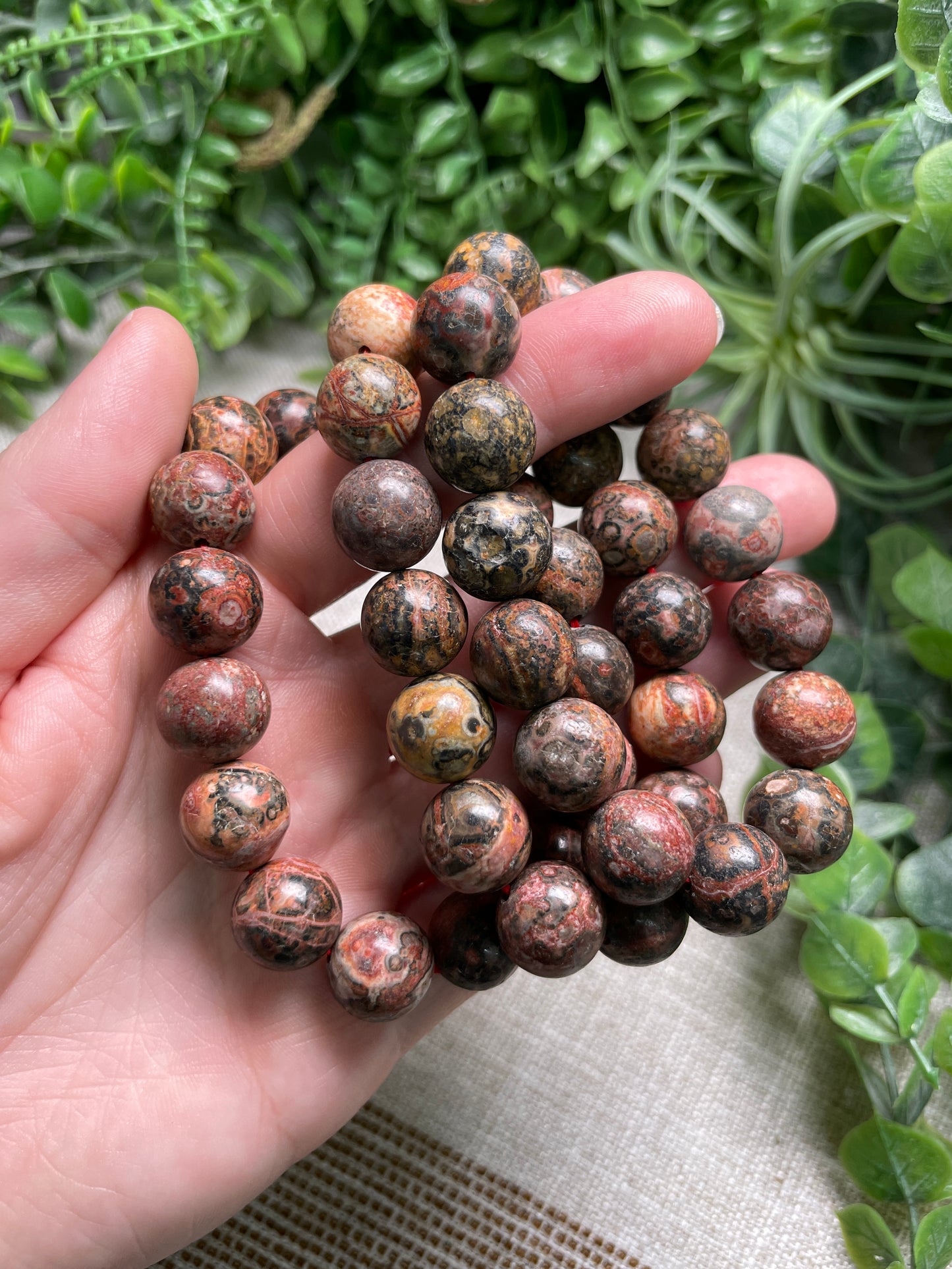 Leopard Skin Jasper 12mm Beaded Bracelet