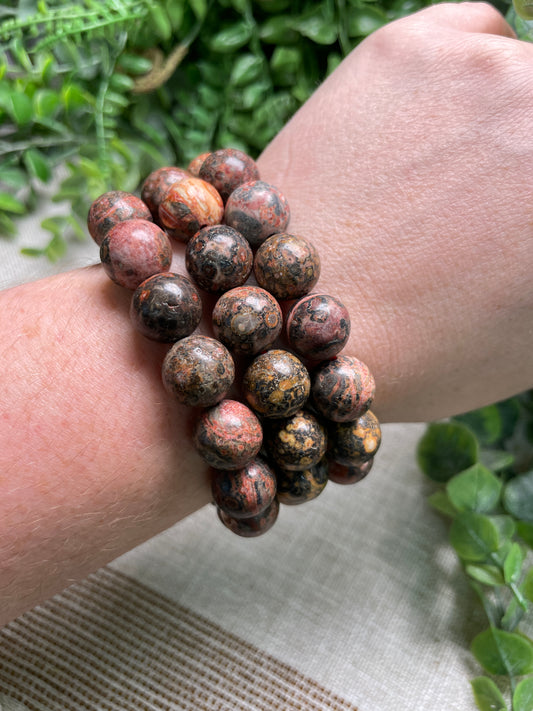 Leopard Skin Jasper 12mm Beaded Bracelet