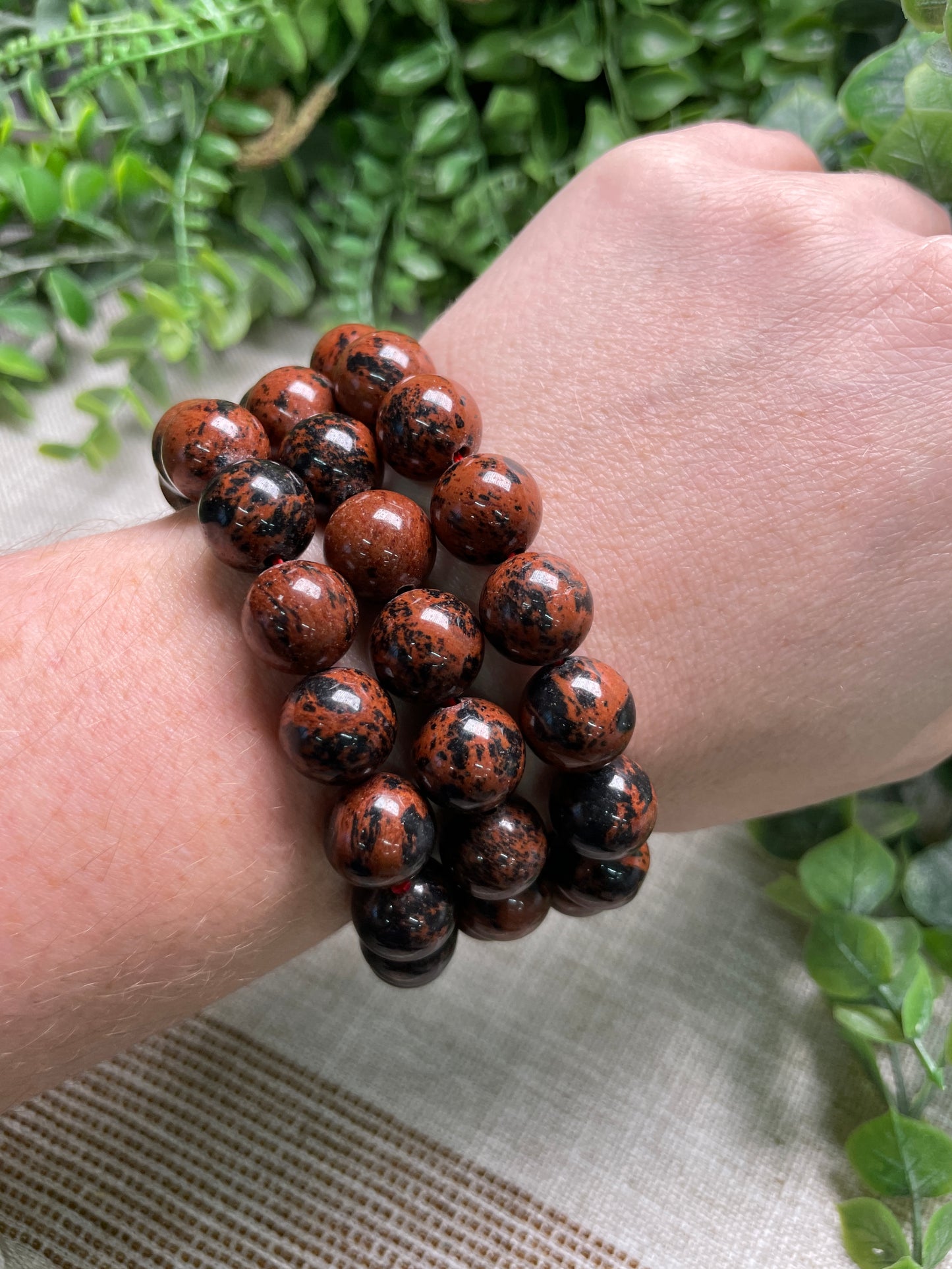 Red Obsidian 12mm Beaded Bracelet