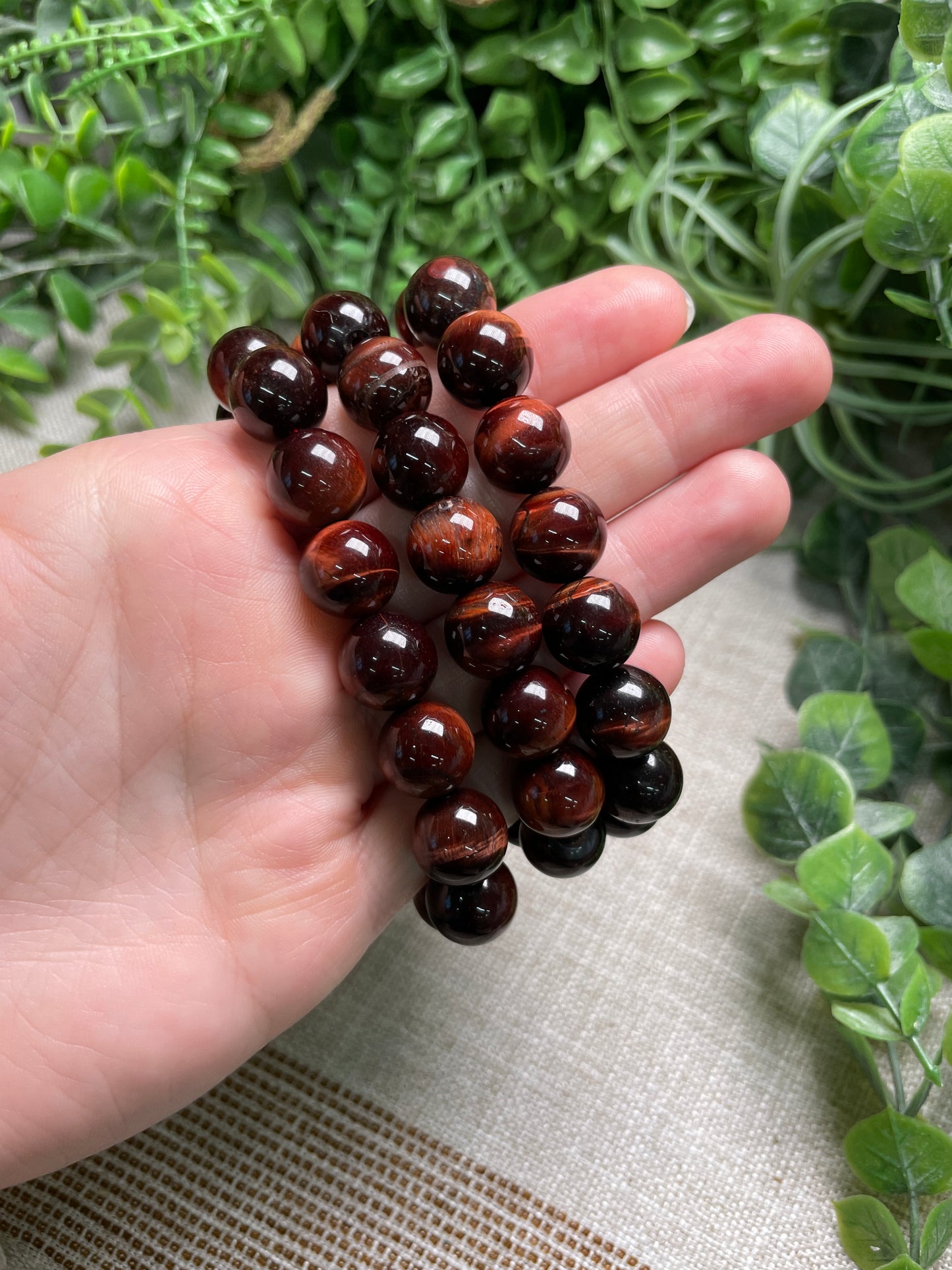 Red Tigers Eye 12mm Beaded Bracelet