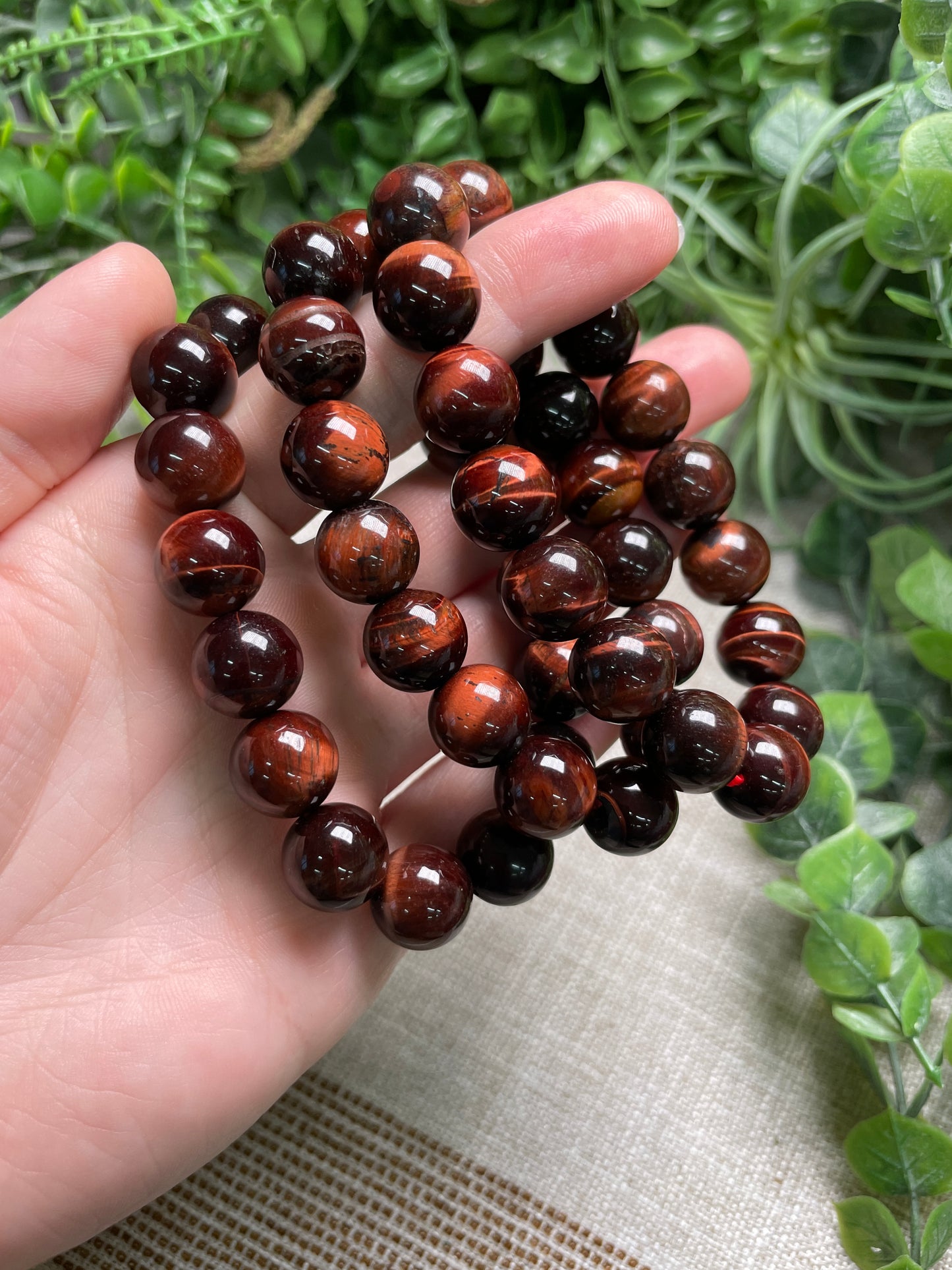 Red Tigers Eye 12mm Beaded Bracelet