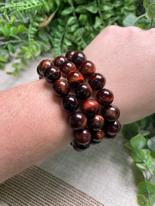 Red Tigers Eye 12mm Beaded Bracelet