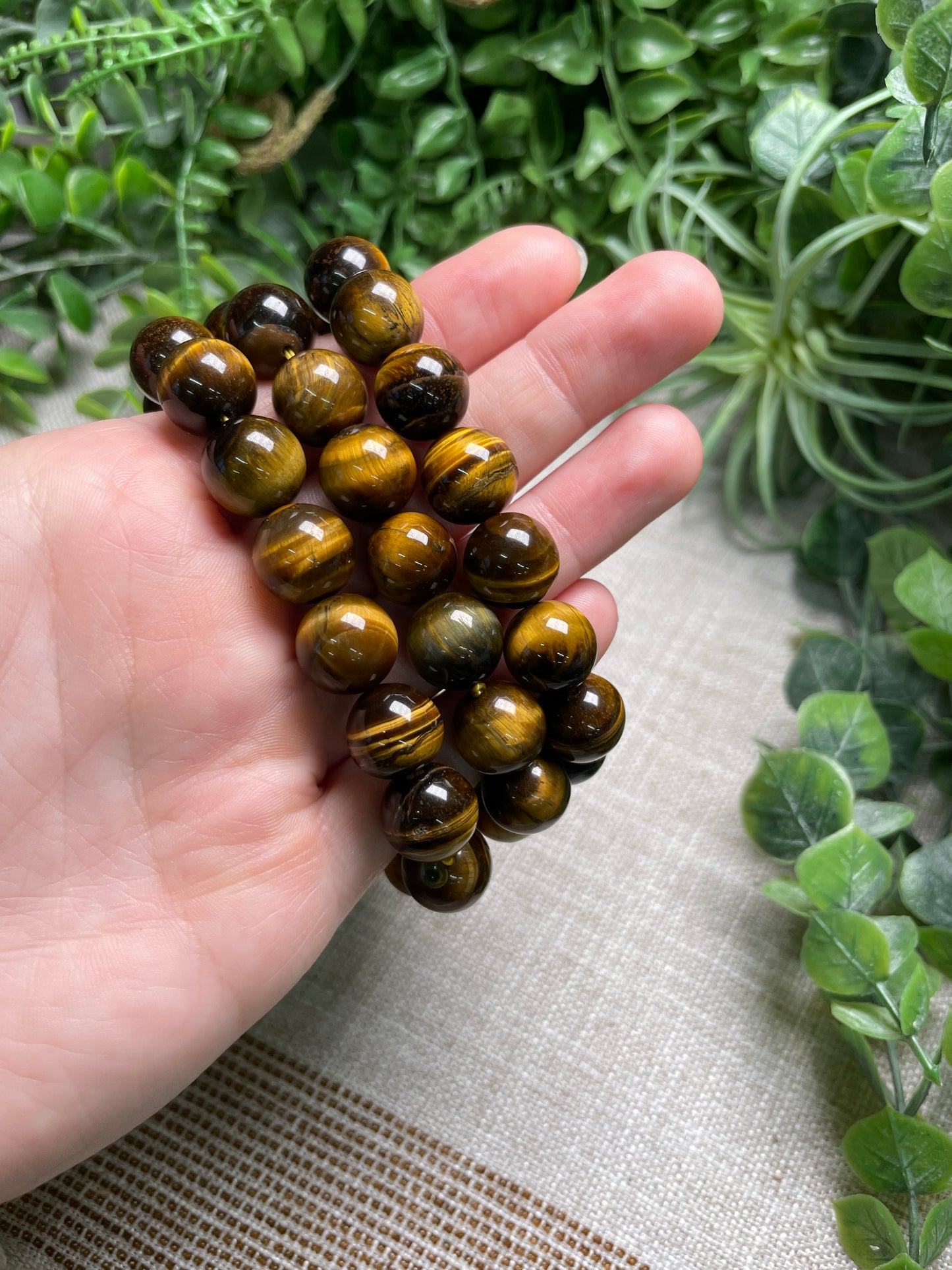 Tigers Eye 12mm Beaded Bracelet