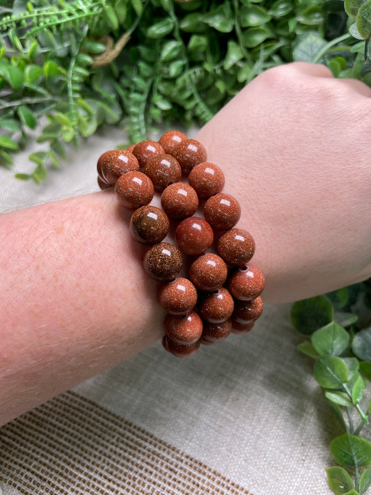 Goldstone 12mm Beaded Bracelet