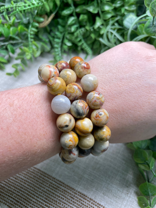 Crazy Lace Agate 12mm Beaded Bracelet