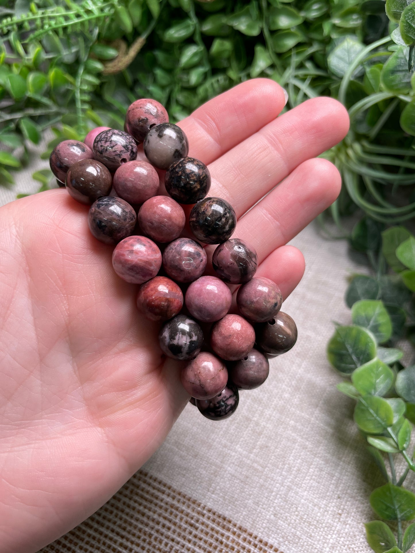 Rhodonite 12mm Beaded Bracelet