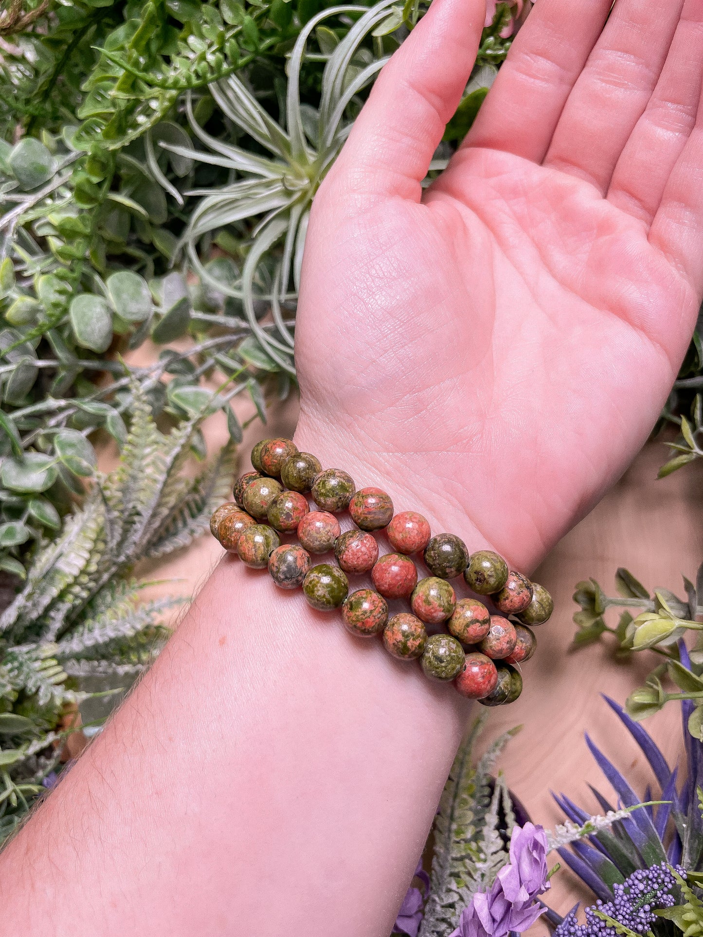 8mm Beaded Unakite Jasper Bracelet