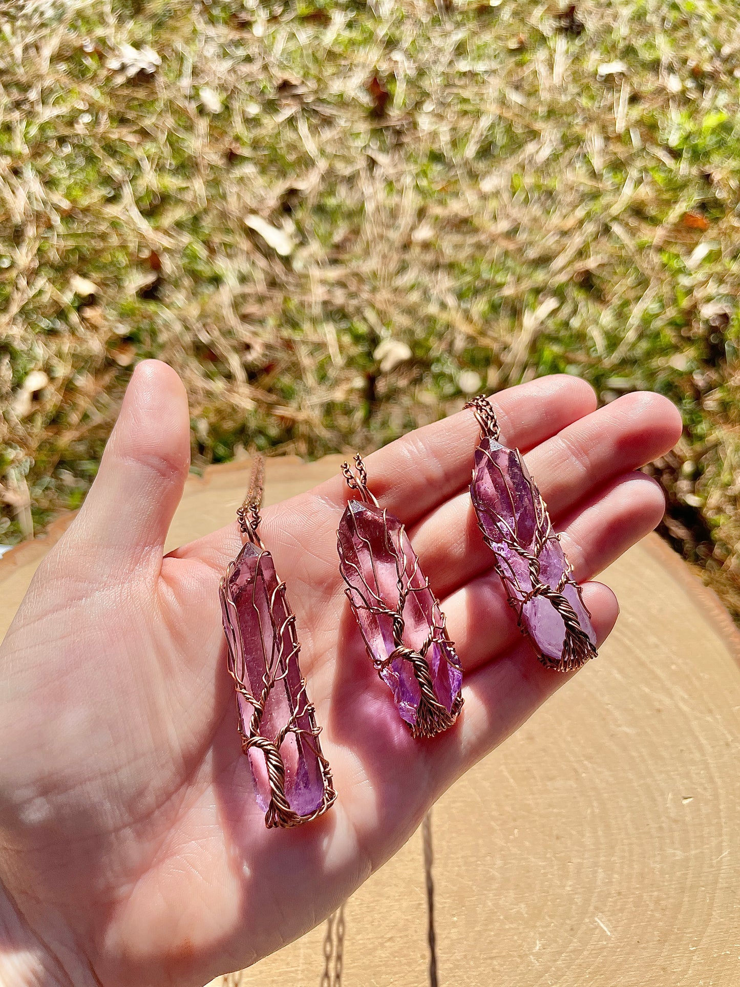 Dyed Pink Clear Quartz Tree of Life Necklace