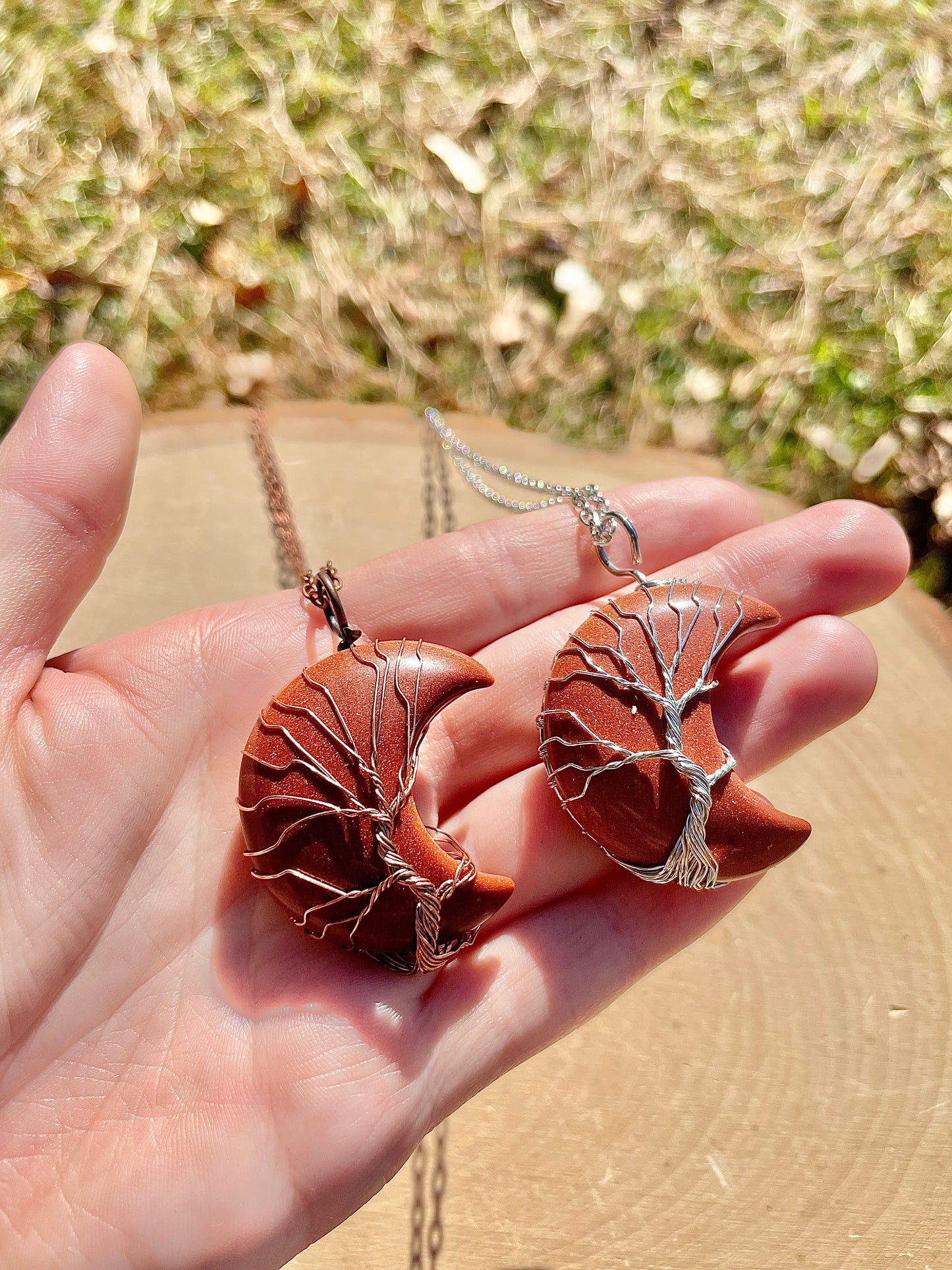 Goldstone Tree of Life Moon Necklace