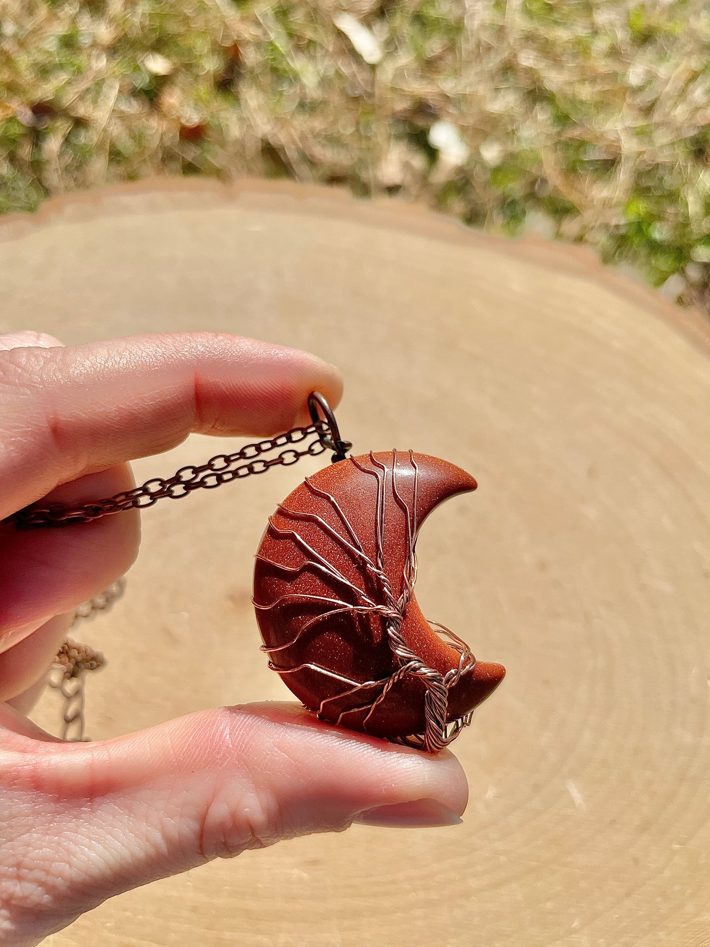 Goldstone Tree of Life Moon Necklace