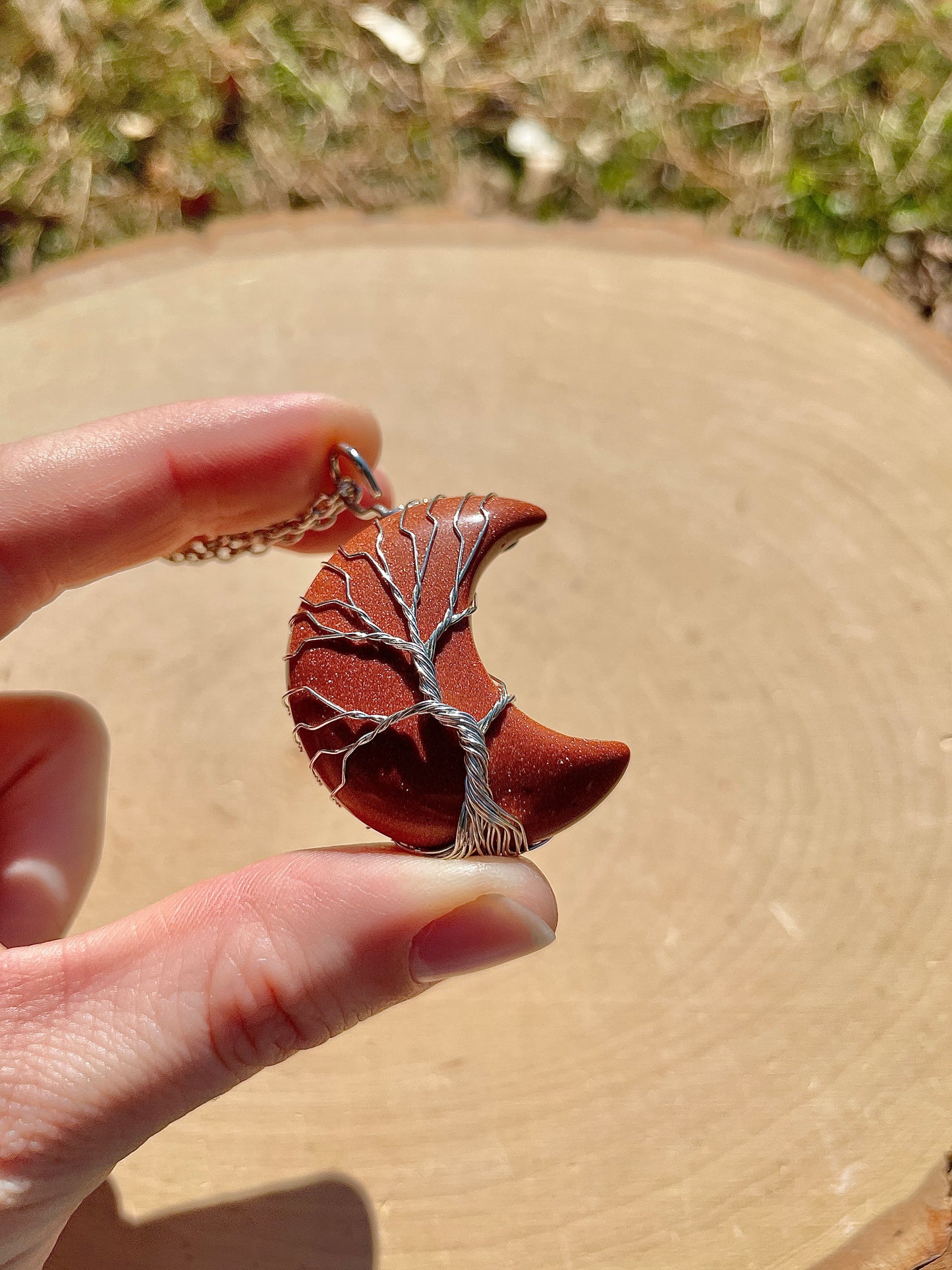 Goldstone Tree of Life Moon Necklace